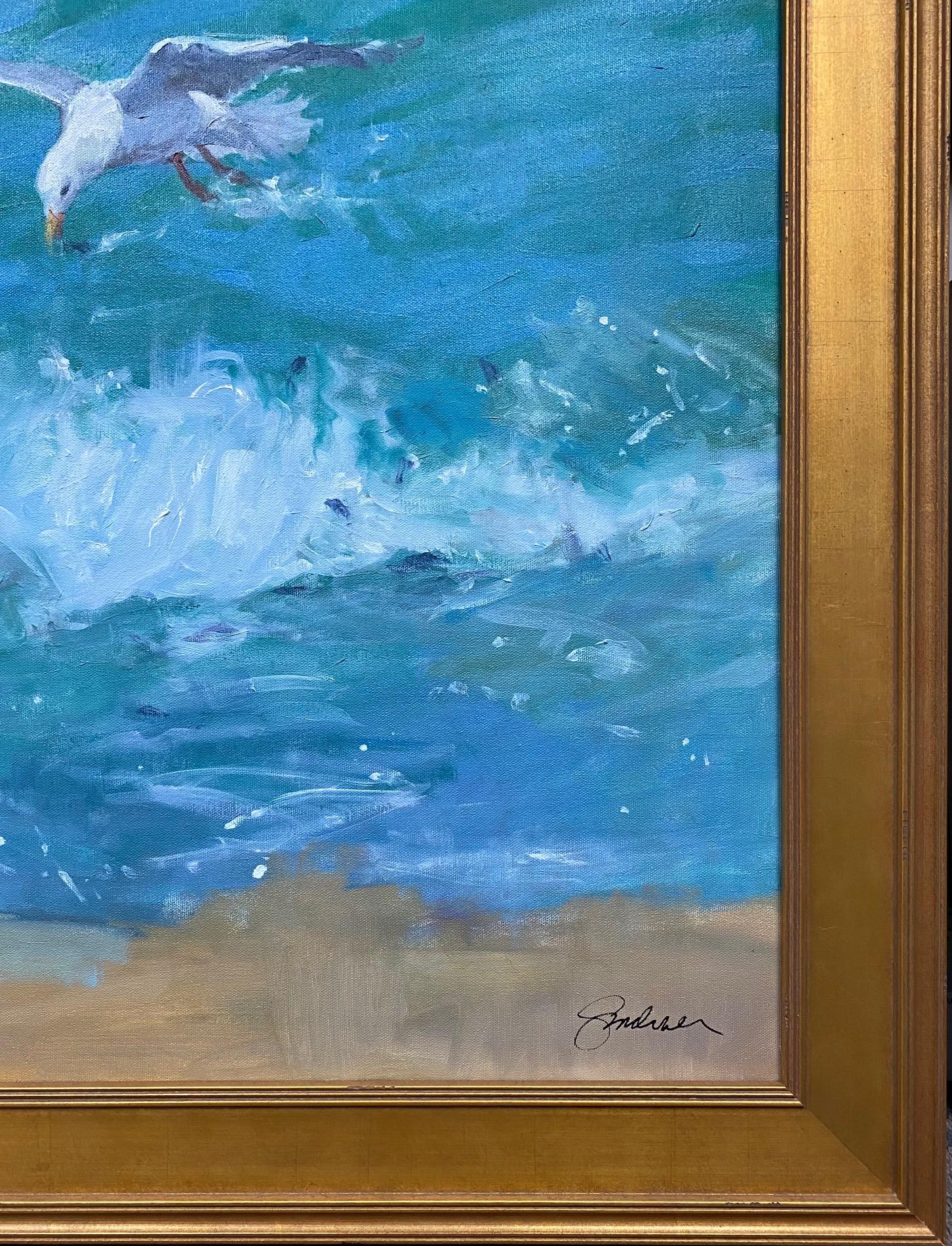 Baitfish, original 34x34 figurative marine landscape For Sale 2