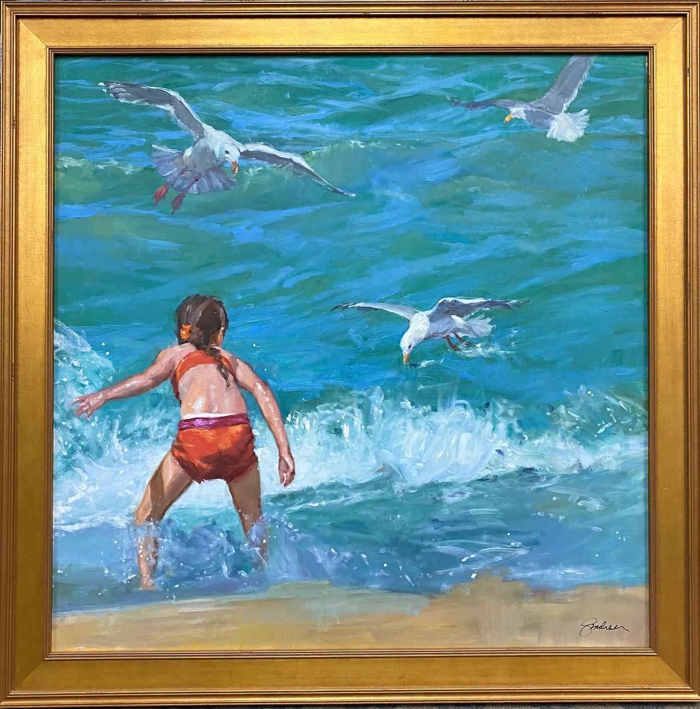 Joseph Sundwall Figurative Painting - Baitfish, original 34x34 figurative marine landscape