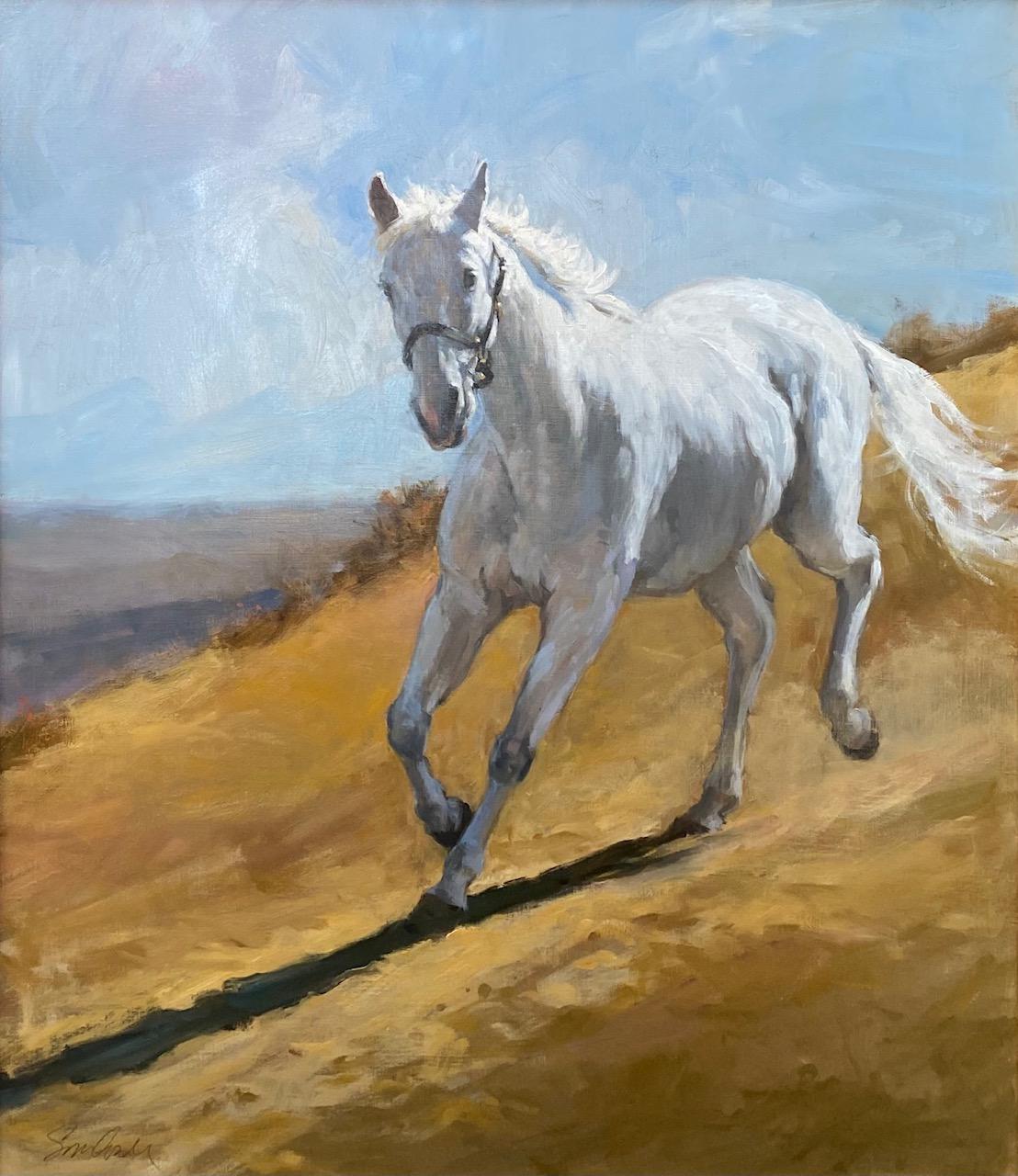 Bearing the Light, original 28x24 realist equestrian landscape - Painting by Joseph Sundwall