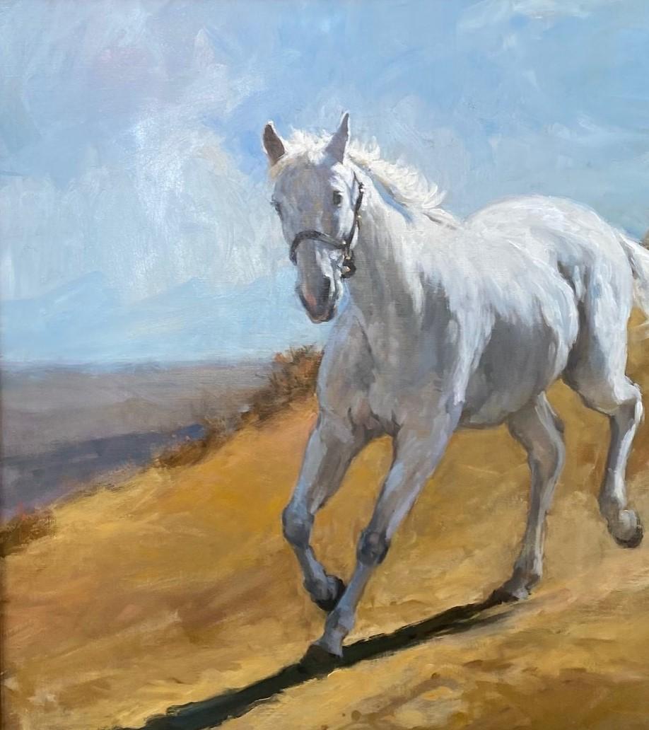 Bearing the Light, original 28x24 realist equestrian landscape - Brown Animal Painting by Joseph Sundwall