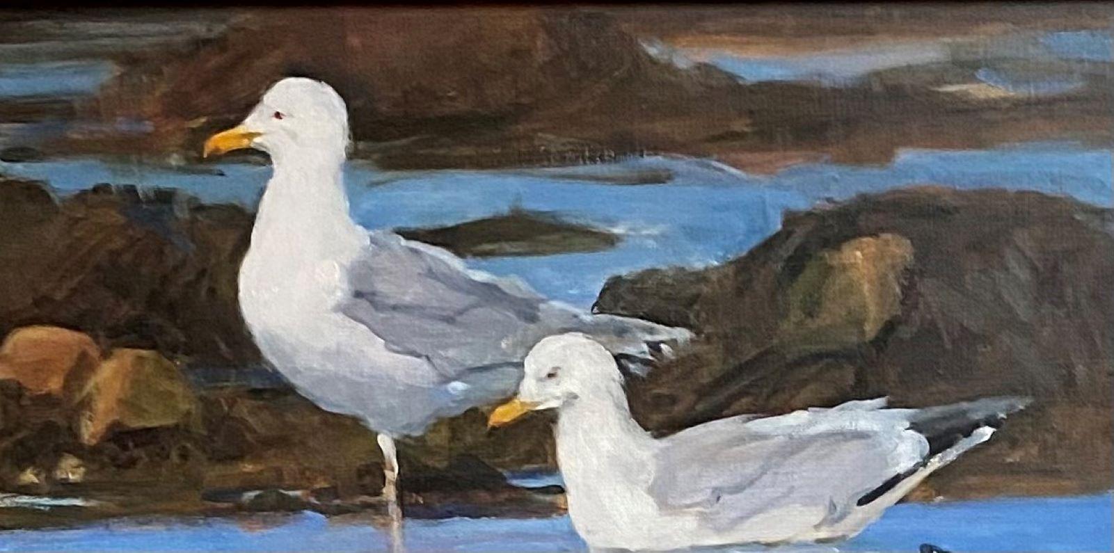 Birds of a Feather, original 30 x 30 realist marine landscape For Sale 2
