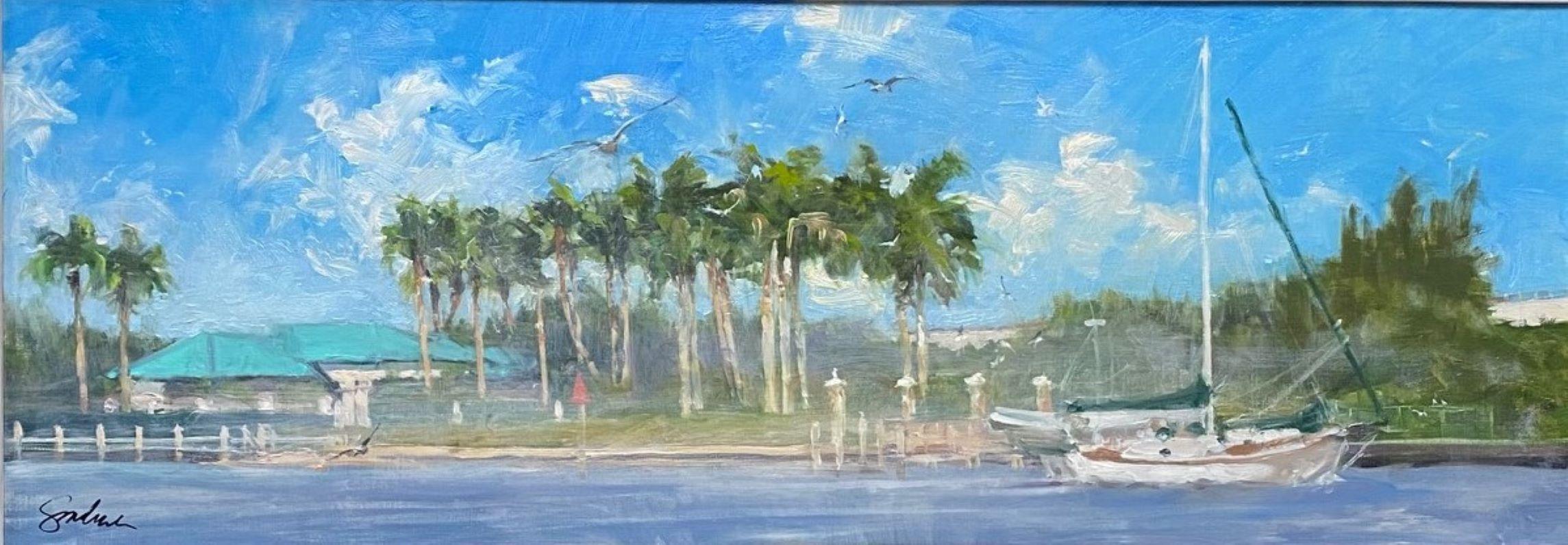 Mañana brumosa, paisaje costero impresionista original - Painting de Joseph Sundwall