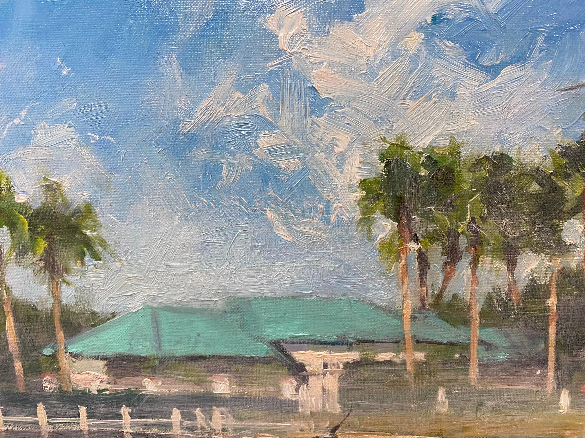 Mañana brumosa, paisaje costero impresionista original - Animal Painting Gris de Joseph Sundwall