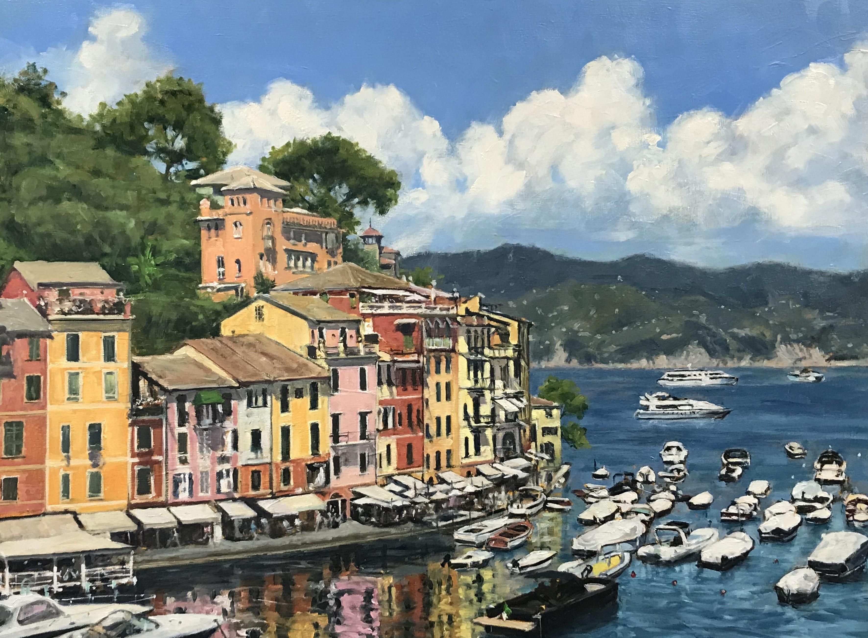 High Noon, Portofino, original 30x40 impressionist Italian marine landscape - Painting by Joseph Sundwall