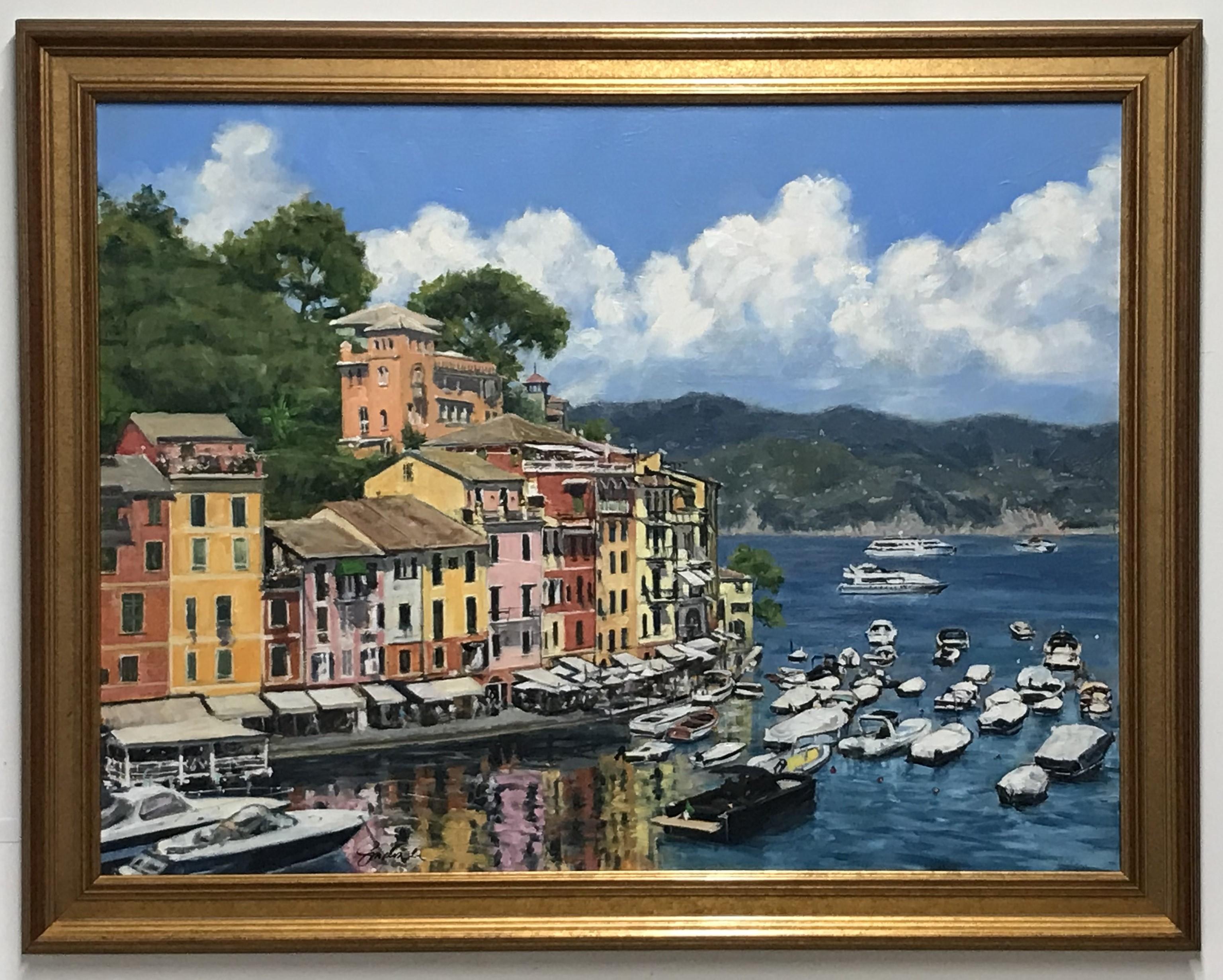 Landscape Painting di Joseph Sundwall - High Noon, Portofino, paesaggio marino italiano impressionista originale 30x40
