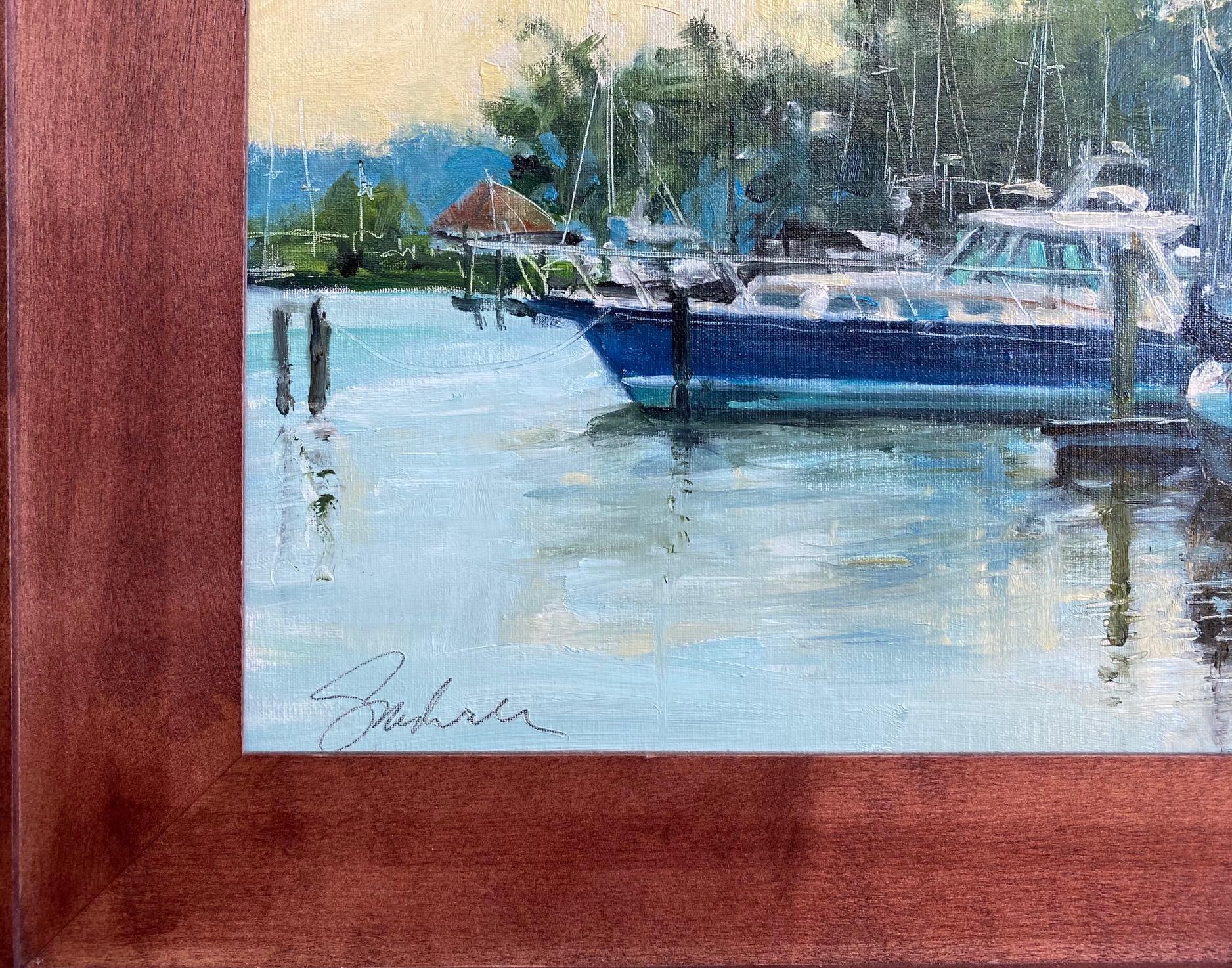 Home Port, original 16x16 impressionist marine landscape For Sale 2