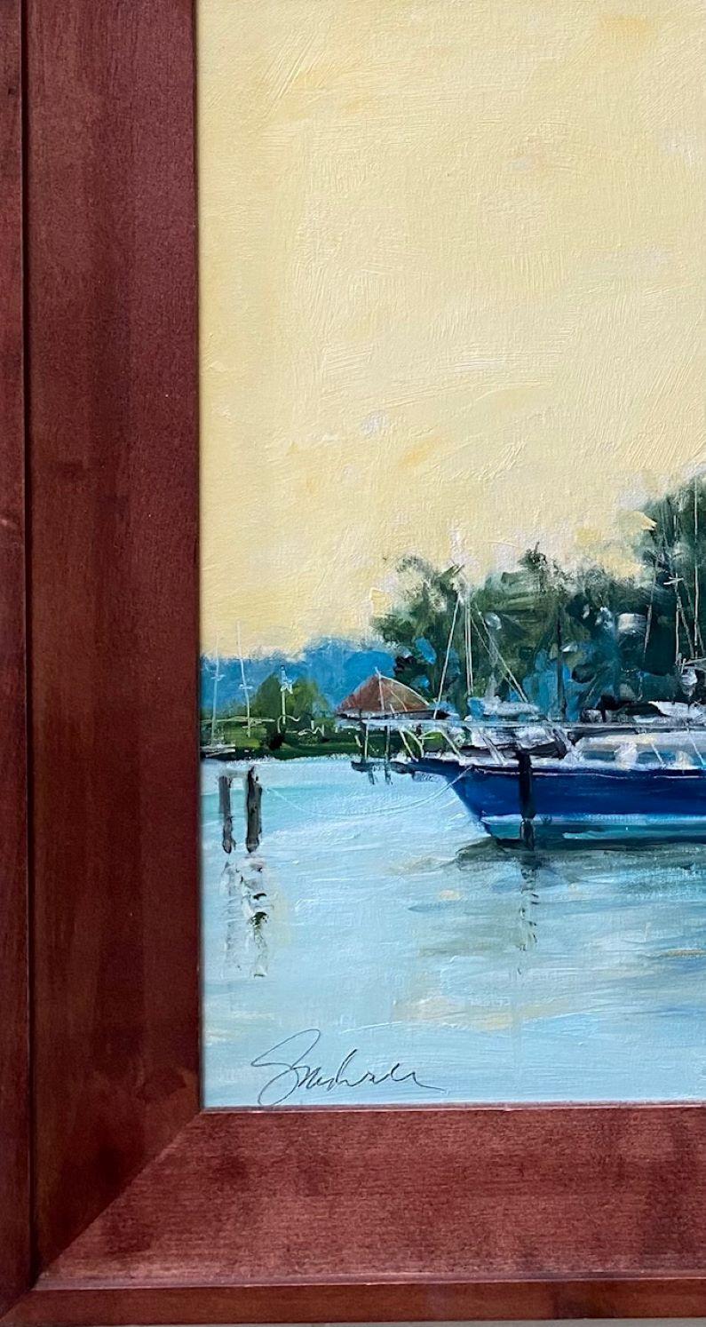 Home Port, original 16x16 impressionist marine landscape For Sale 4