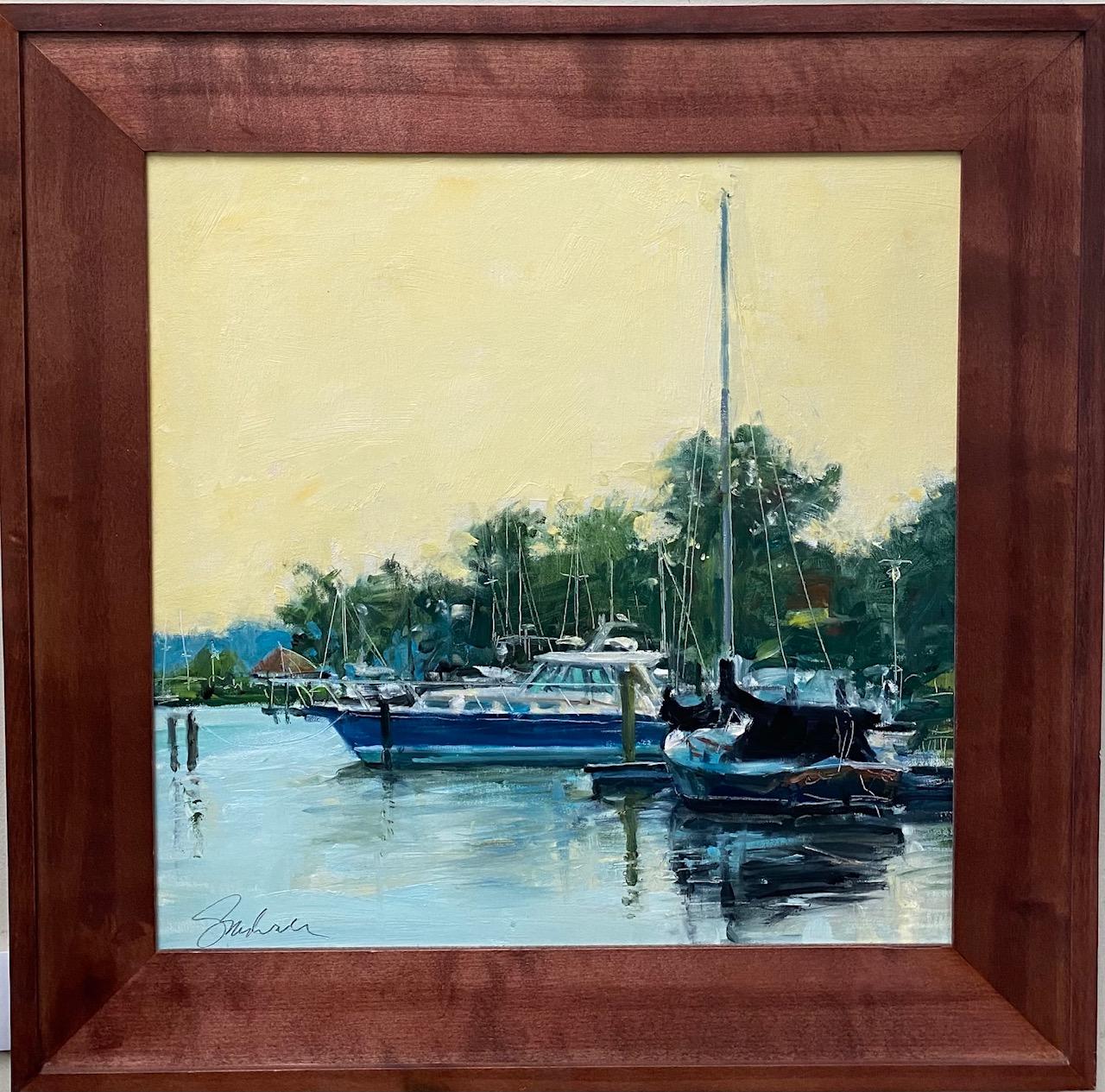 Joseph Sundwall Landscape Painting - Home Port, original 16x16 impressionist marine landscape