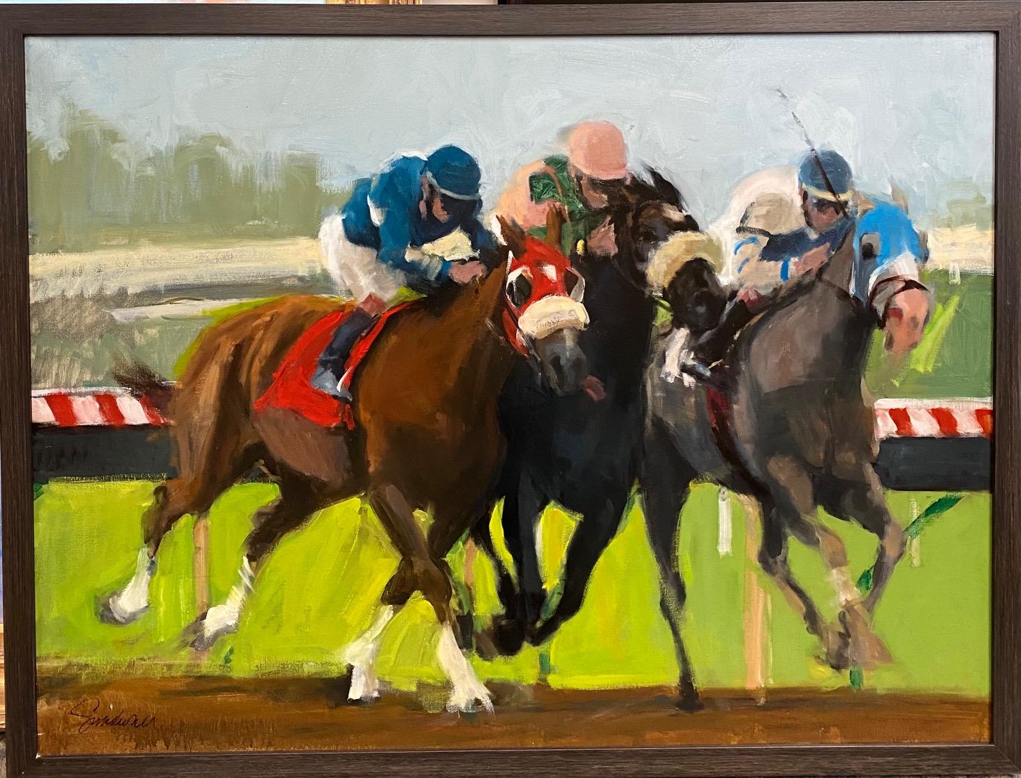 Neck 'n Neck, paisaje original equino y figurativo de 30x40