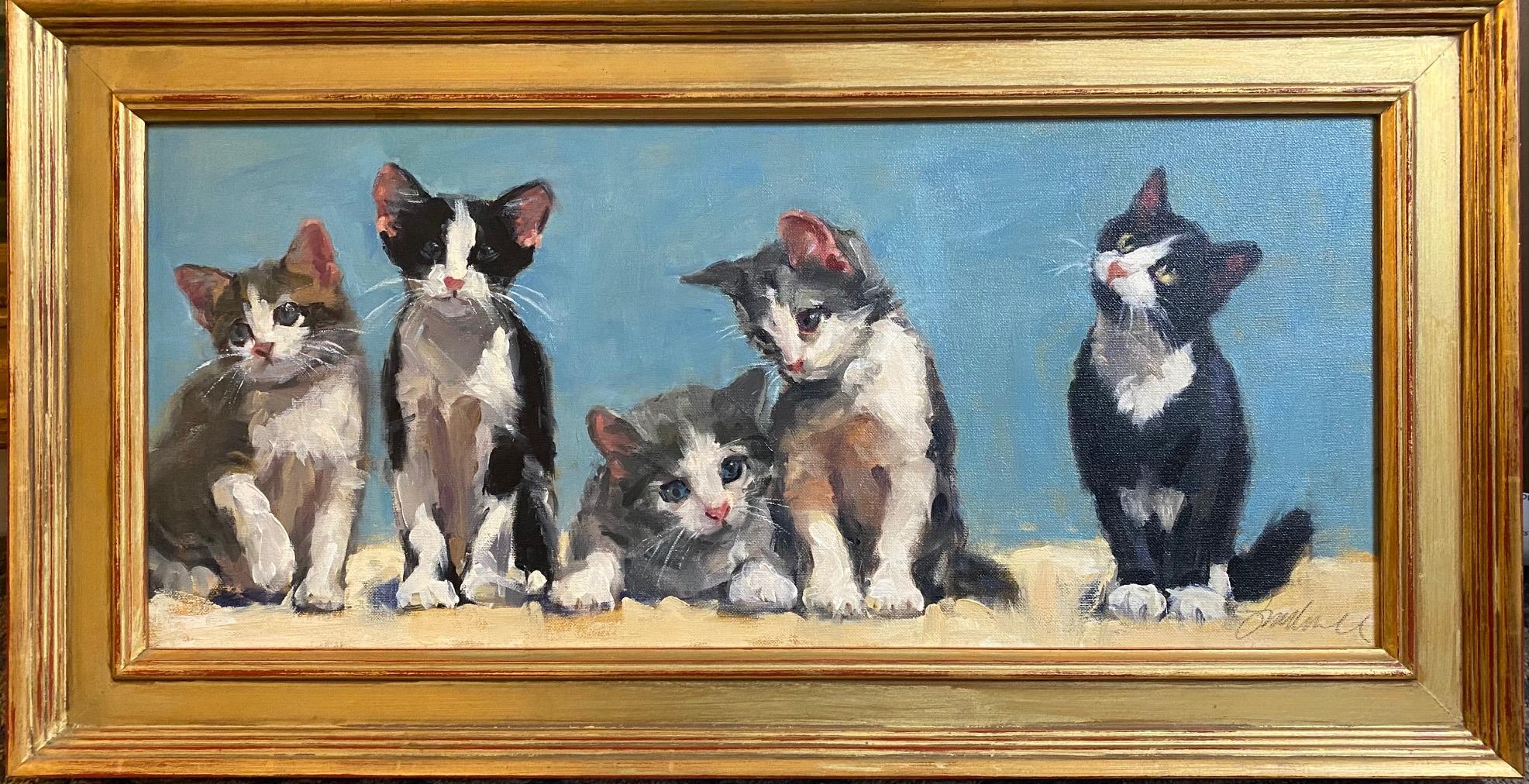 Joseph Sundwall Figurative Painting - Spider on the Ceiling, original contemporary figurative landscape of kittens
