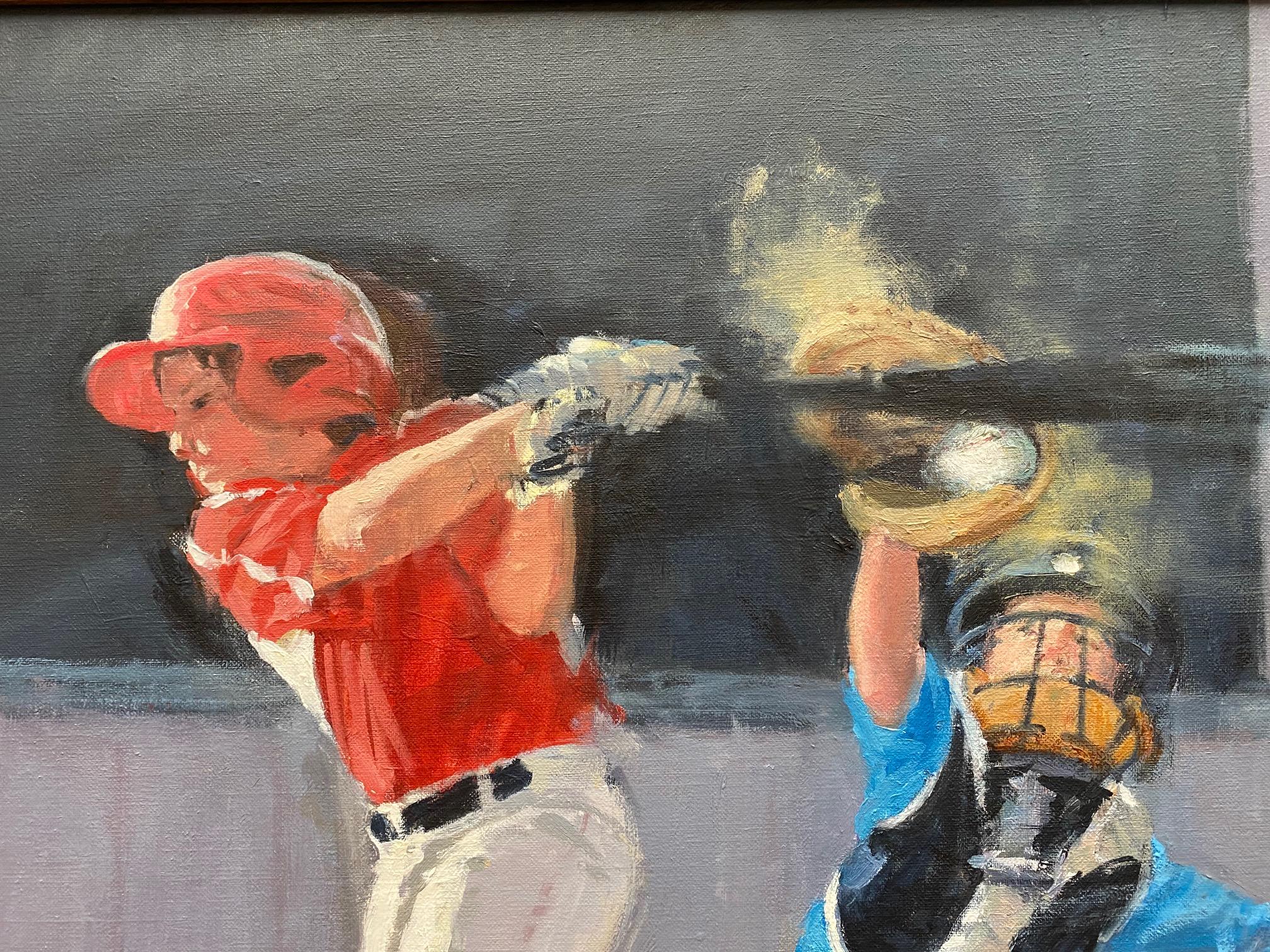 Steee-rike! pittura ad olio figurativa realistica originale 24x30 in vendita 1