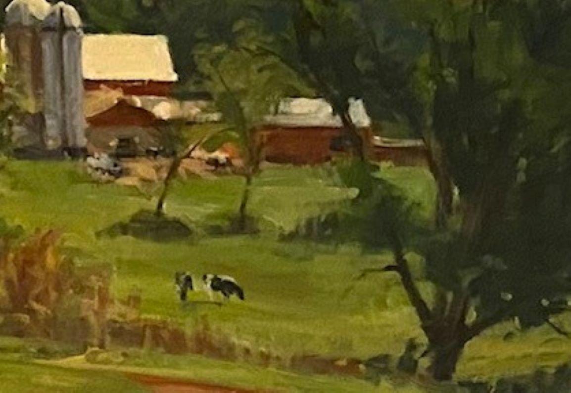 The Afternoon Milking, original 20x32 impressionist farm landscape - Impressionist Painting by Joseph Sundwall