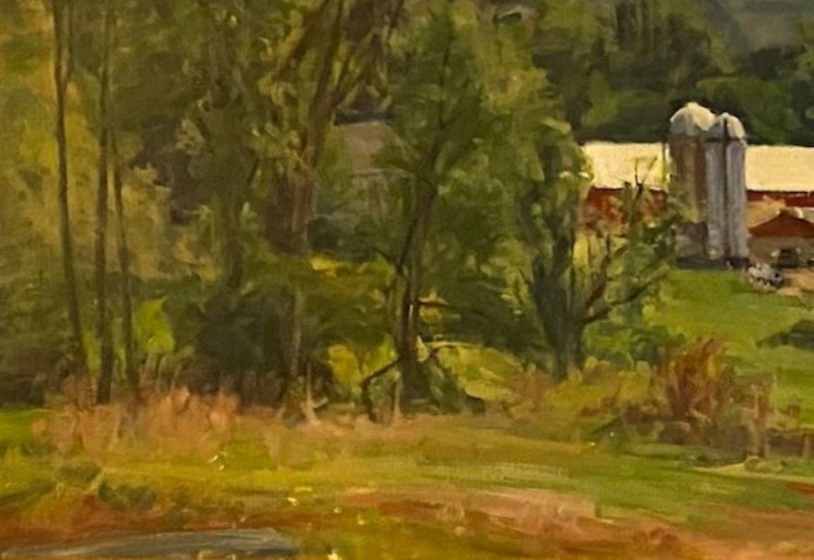 El ordeño de la tarde, paisaje agrícola impresionista original de 20x32 en venta 4