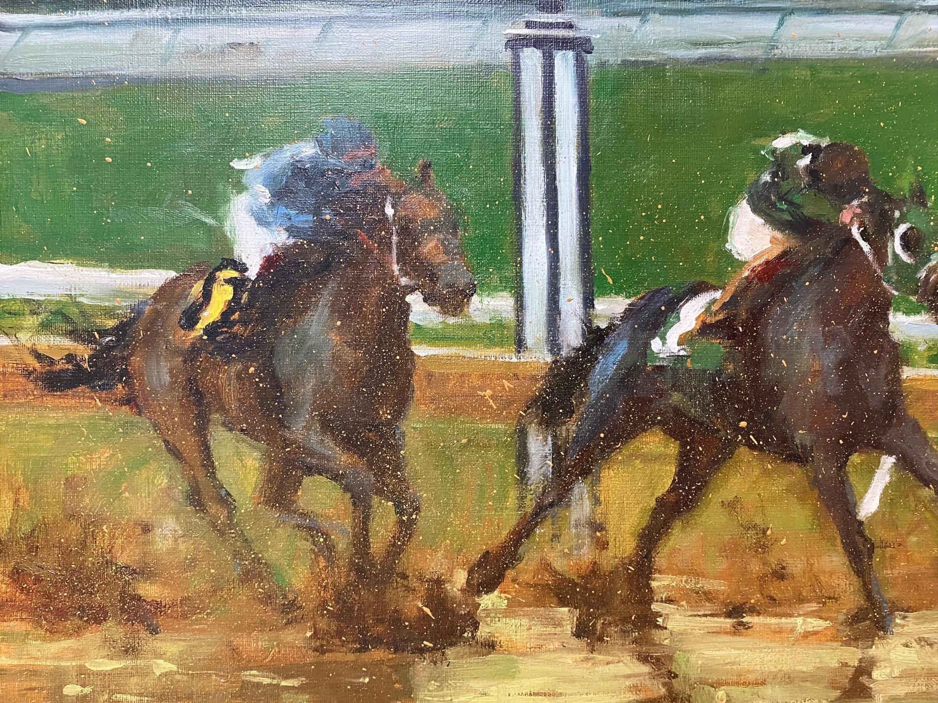 The Mudders, original 15x30 contemporary equestrian landscape - Contemporary Painting by Joseph Sundwall