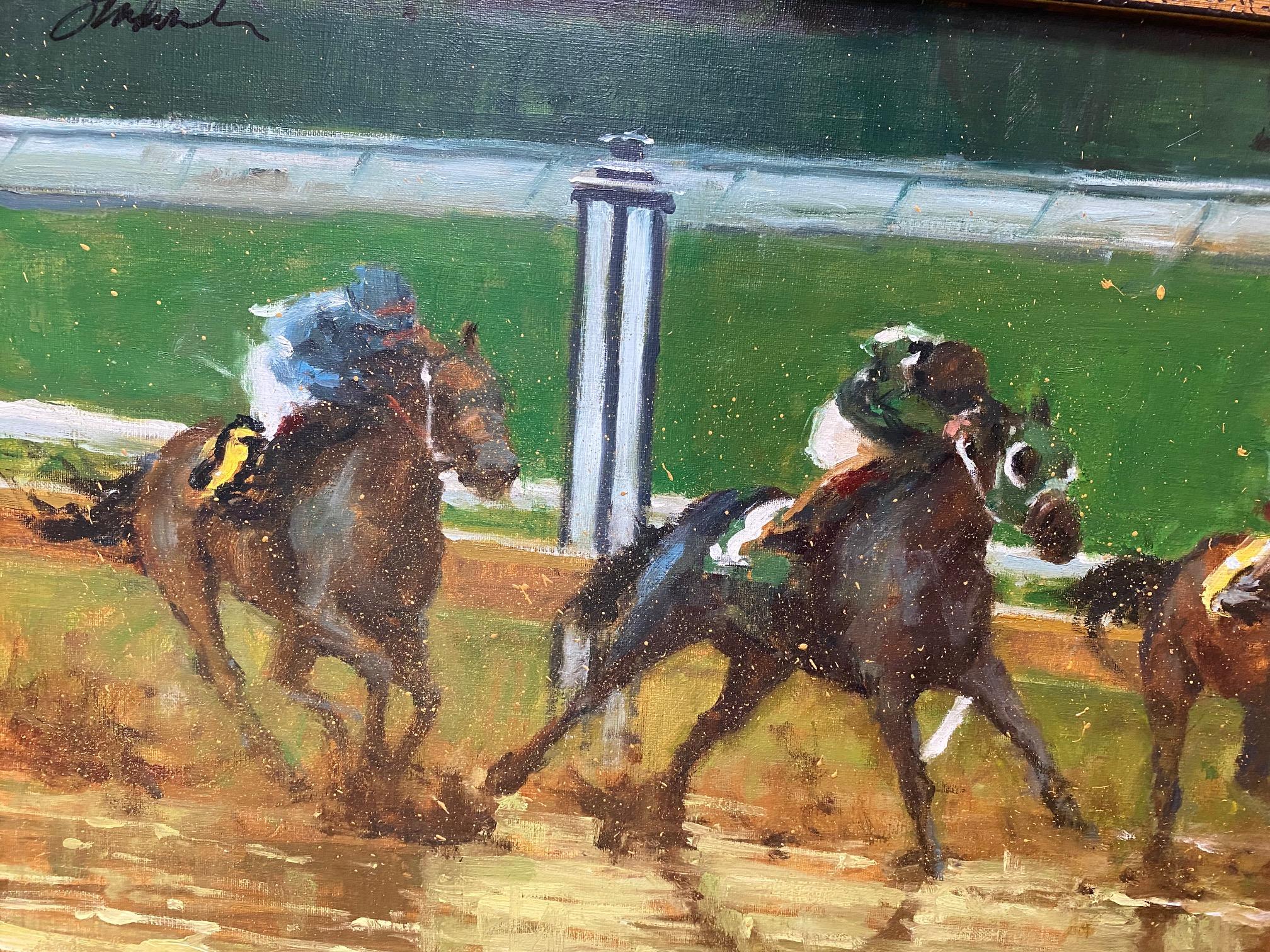 The Mudders, original 15x30 contemporary equestrian landscape - Brown Figurative Painting by Joseph Sundwall