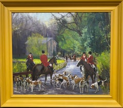 Waiting on Brandy, paysage figuratif de chasse équestre original de 24 x 28 cm