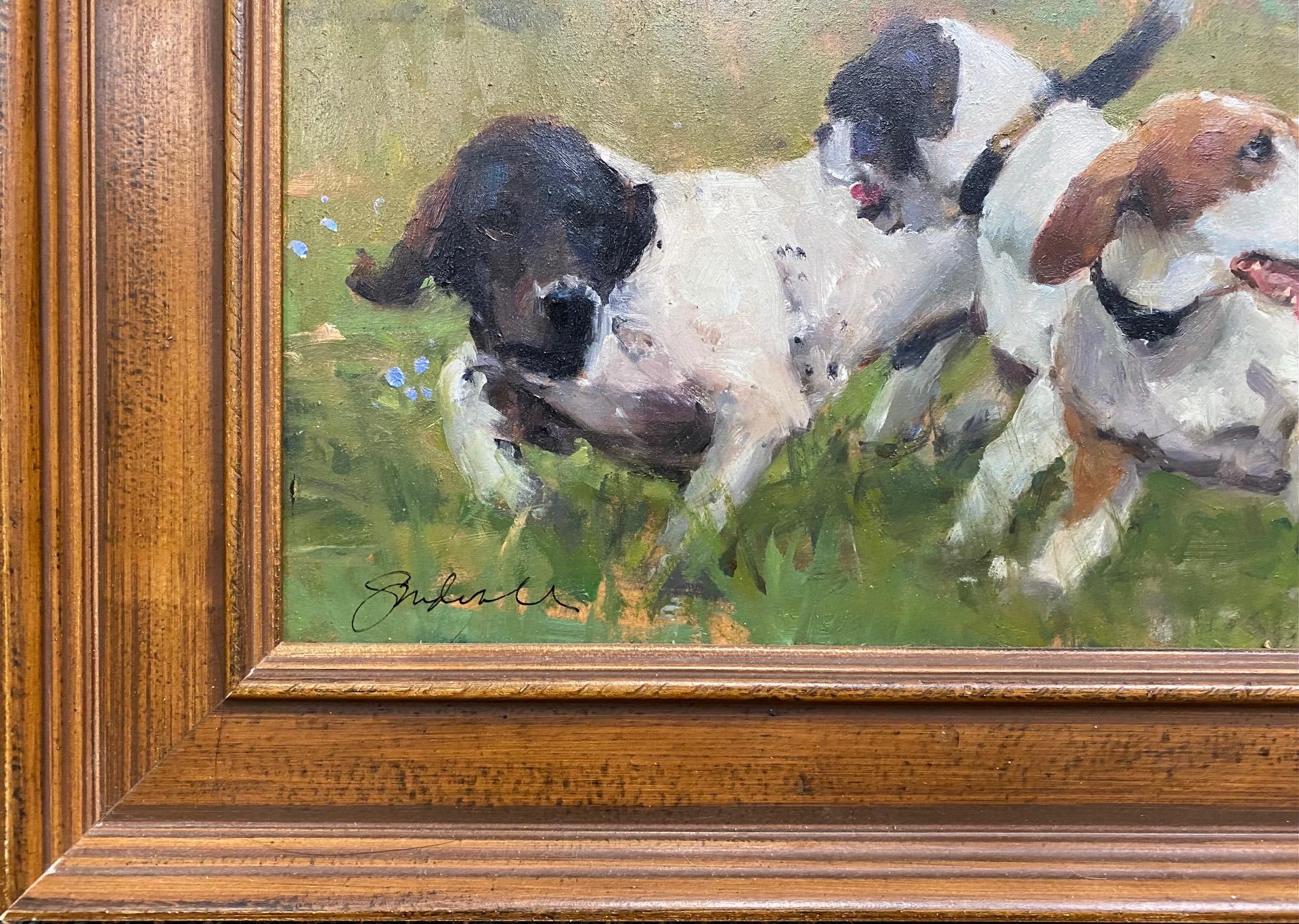 Who Let the Dogs Out?, original 10x30 dog portrait and landscape For Sale 1