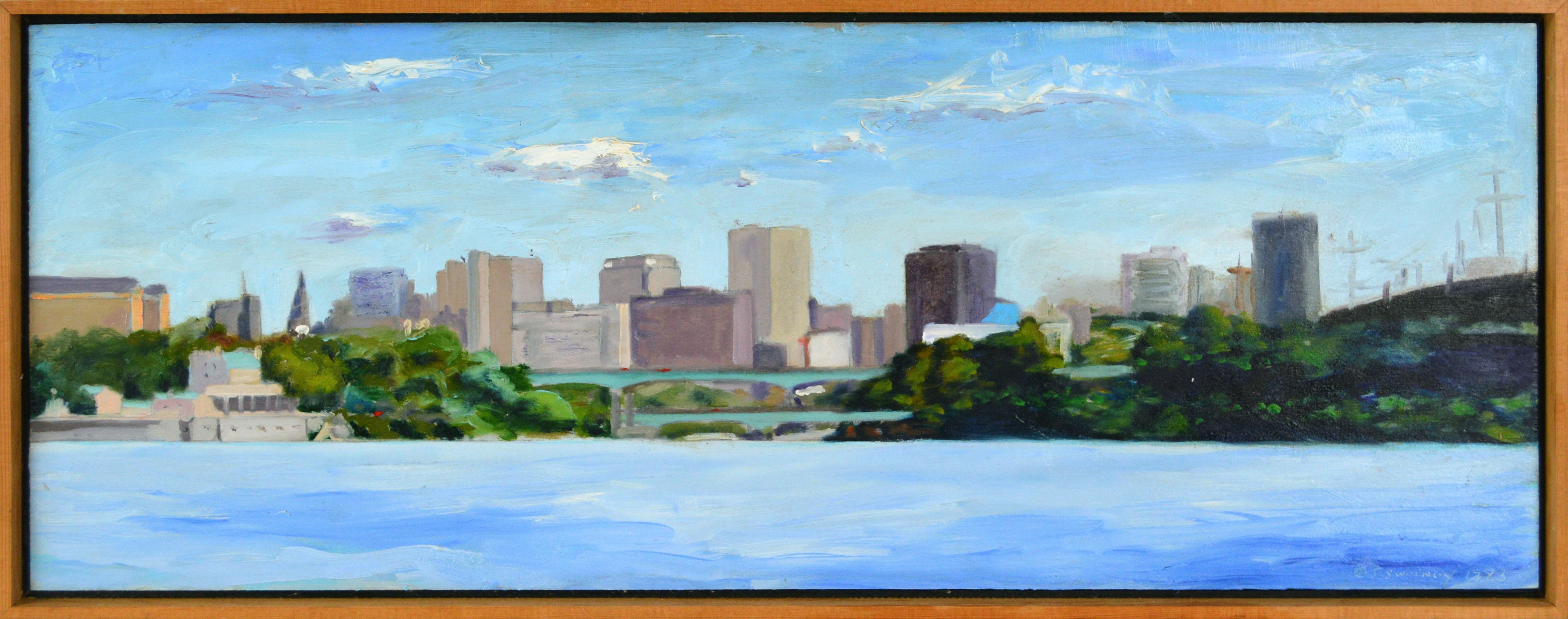 Joseph Sweeney  Landscape Painting - Philadelphia Skyline, Schuylkill River Plein Air Urban Landscape Panorama 