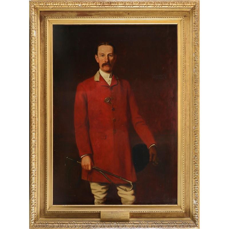 Huge 1890's Victorian Oil Portrait of Huntsman Master of the Hunt in Uniform - Painting by Joseph Sydney Willis Hodges (1828-1900)