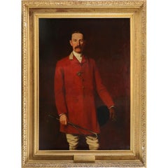 Huge 1890's Victorian Oil Portrait of Huntsman Master of the Hunt in Uniform