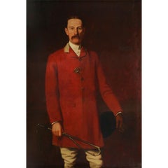 Huge 1890's Victorian Oil Portrait of Huntsman Master of the Hunt in Uniform