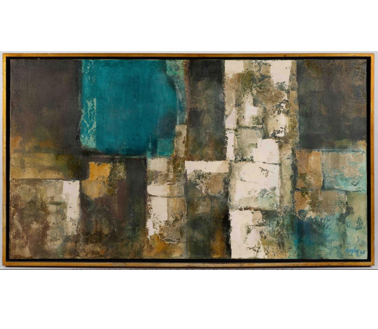 Metà XX secolo JOSEPH SZEGHY (American, 1923-2007) Abstract Oil on Canvas, Mid Century. in vendita