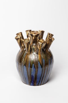 Joseph Talbot La Borne vase en céramique bleu et marron du XXe siècle, datant d'environ 1930