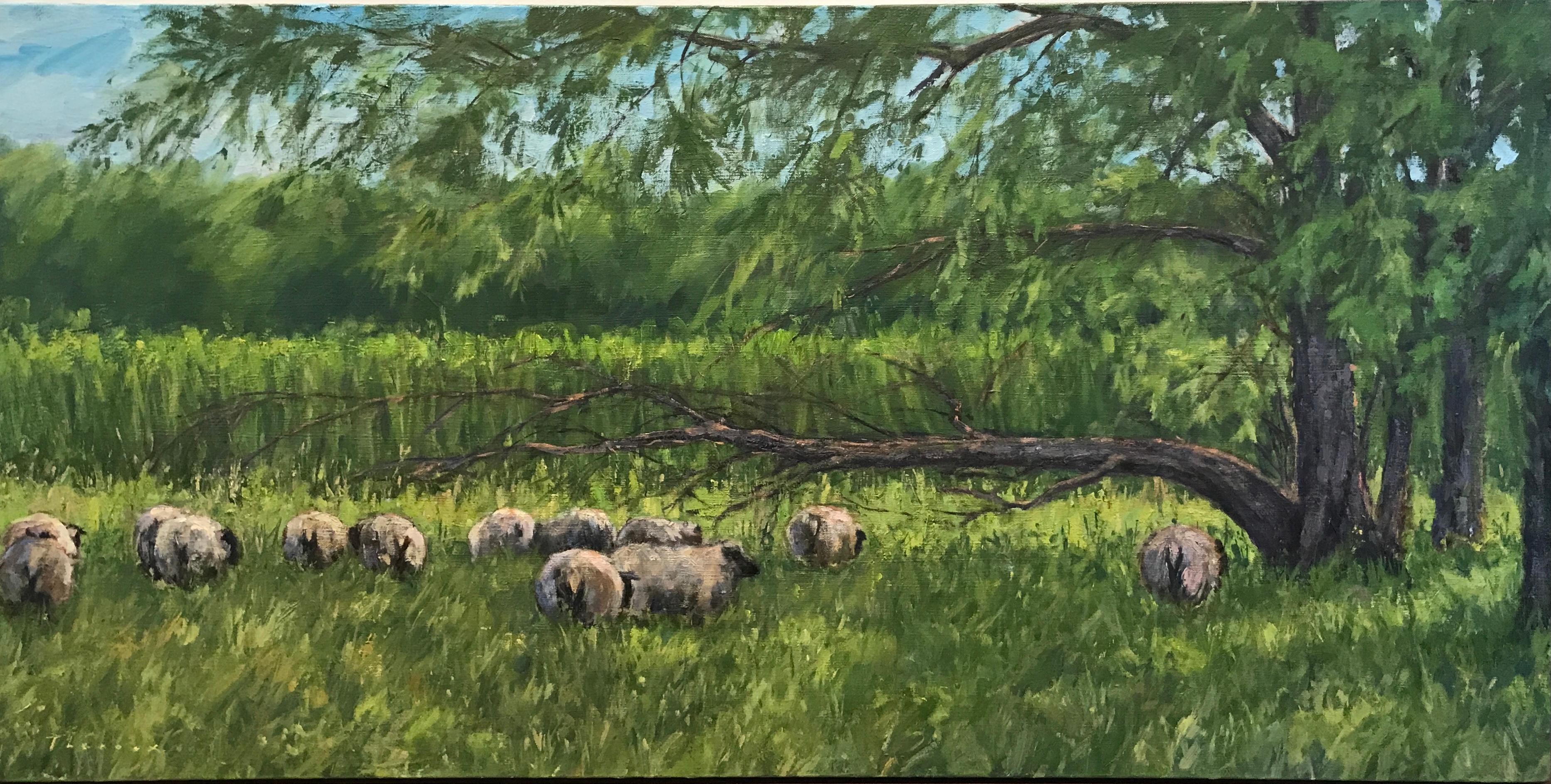Joseph Theroux Animal Painting - Icelandic Sheep Under Willow