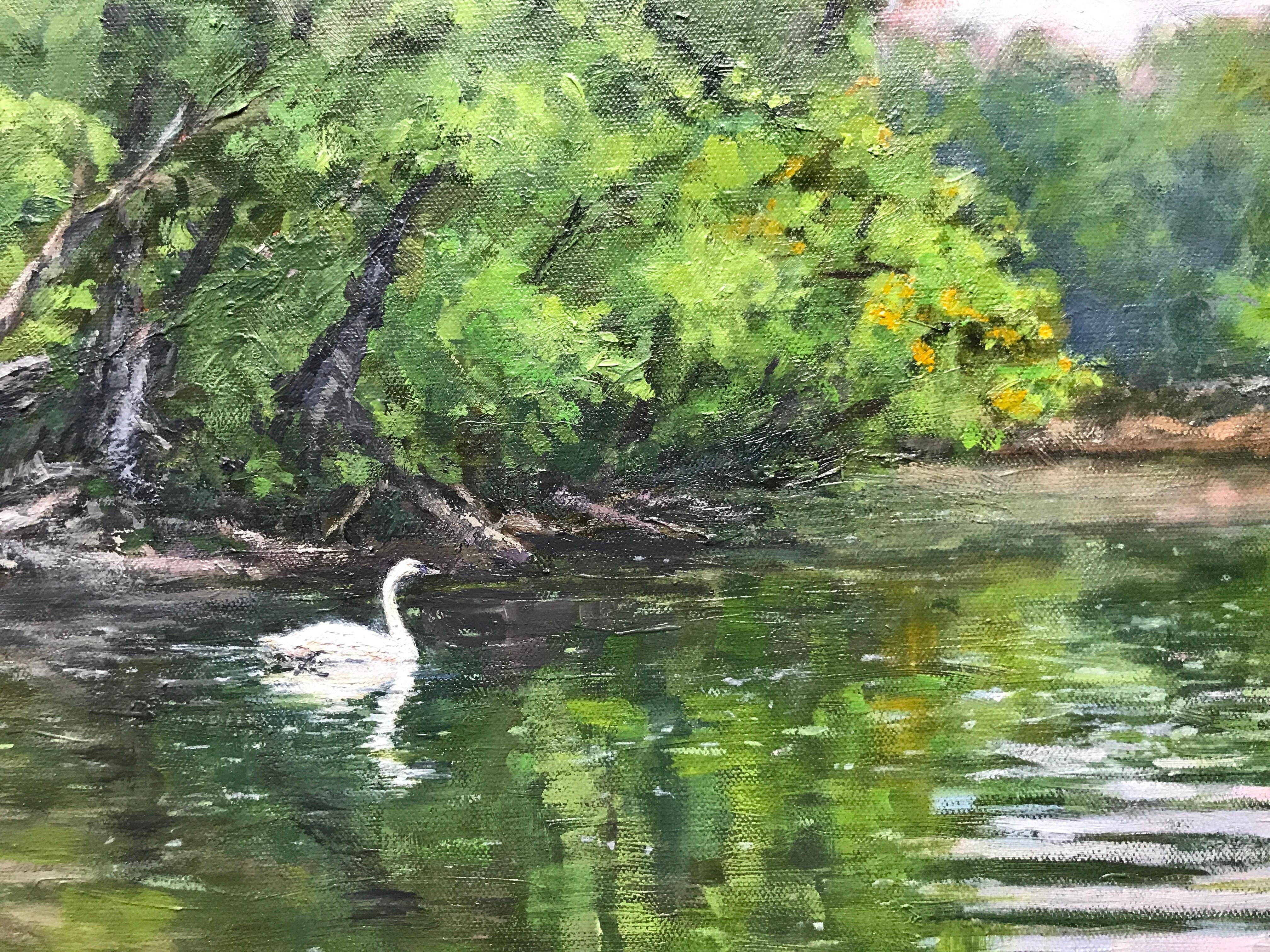 River Bend With Swan - Painting by Joseph Theroux