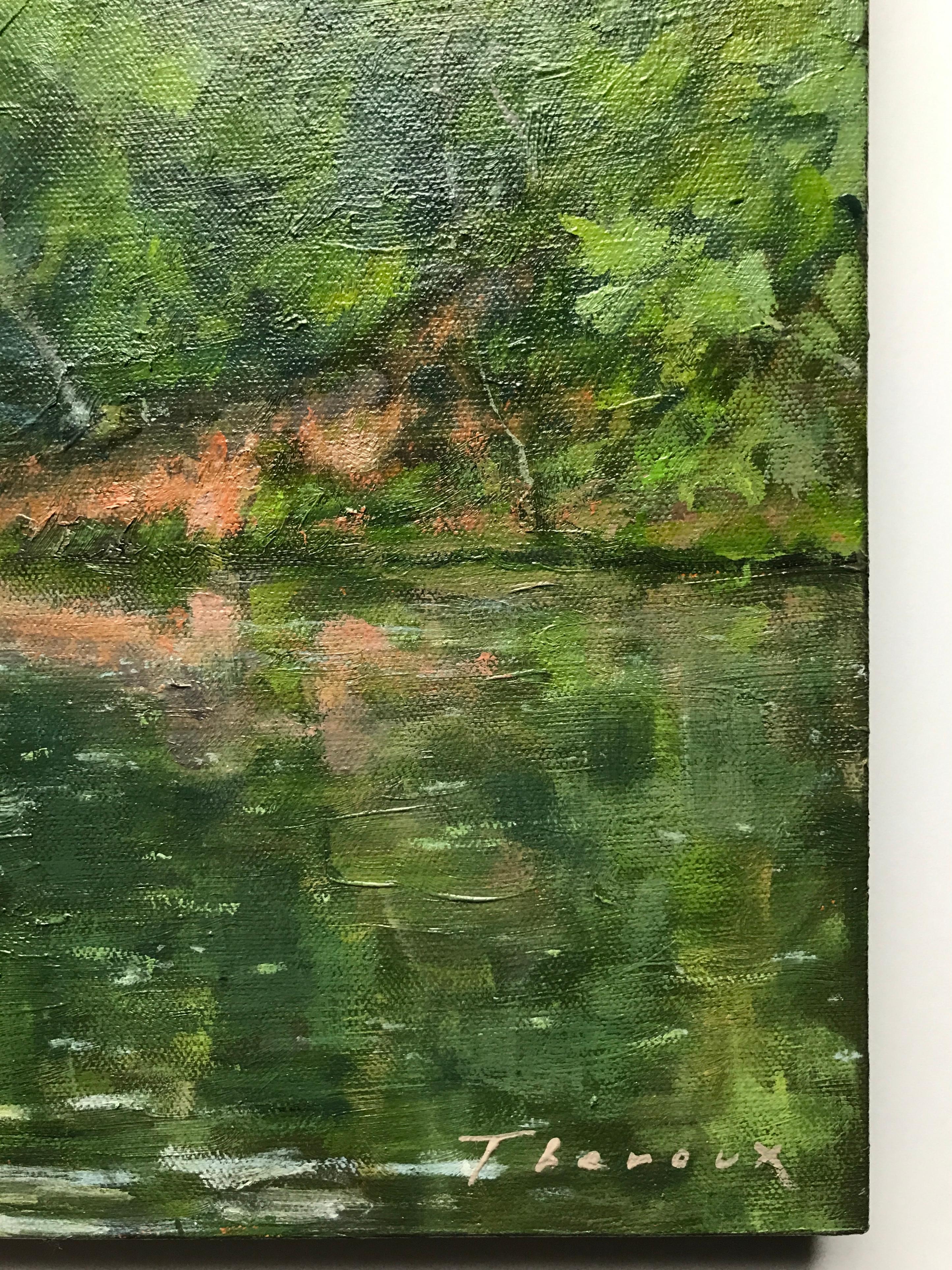River Bend With Swan - Impressionnisme Painting par Joseph Theroux