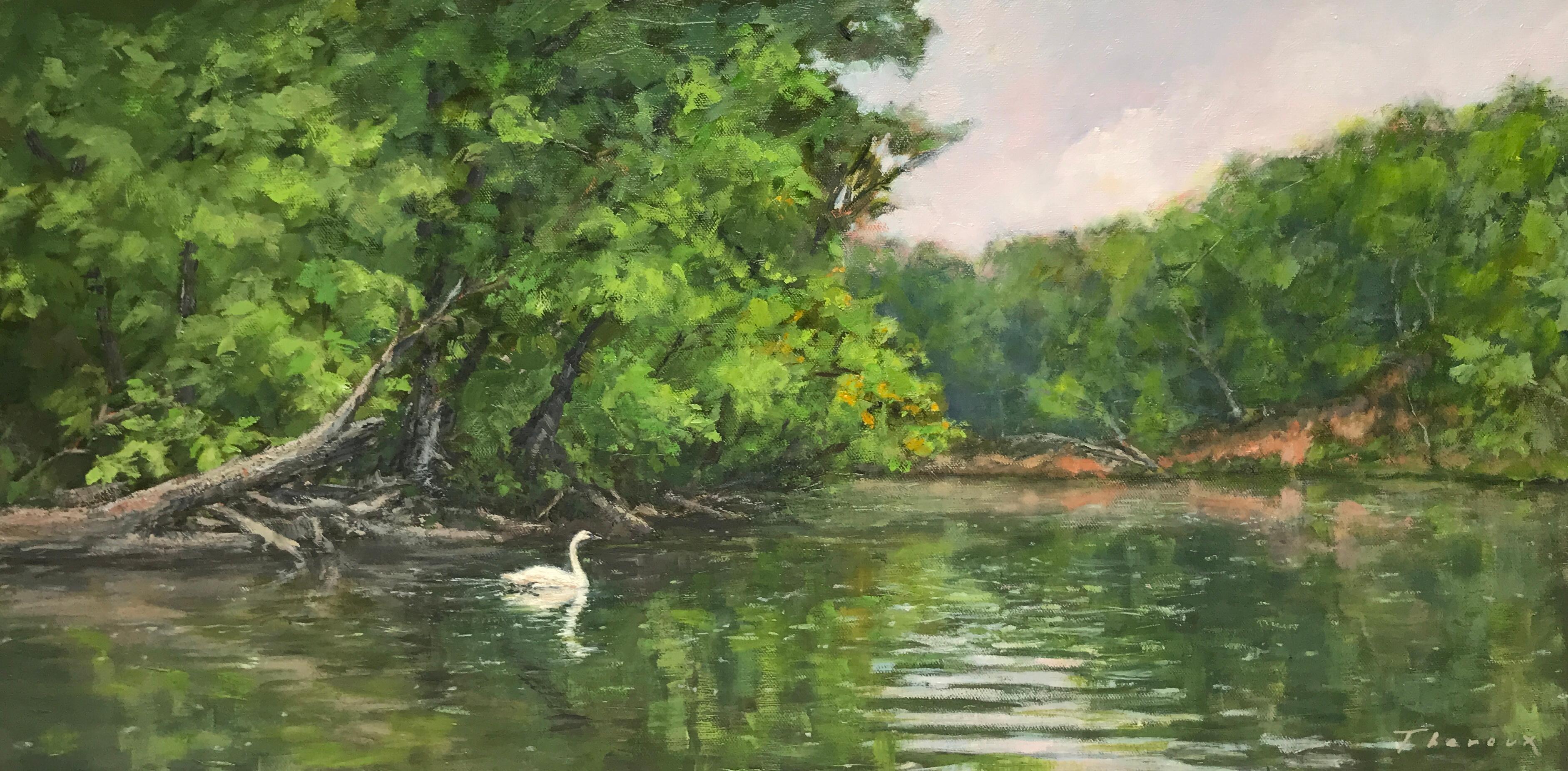 Joseph Theroux Animal Painting - River Bend With Swan