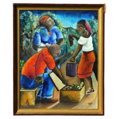 Joseph Thony Moises Haitian Painting, Circa 1950's, The Shoe Seller