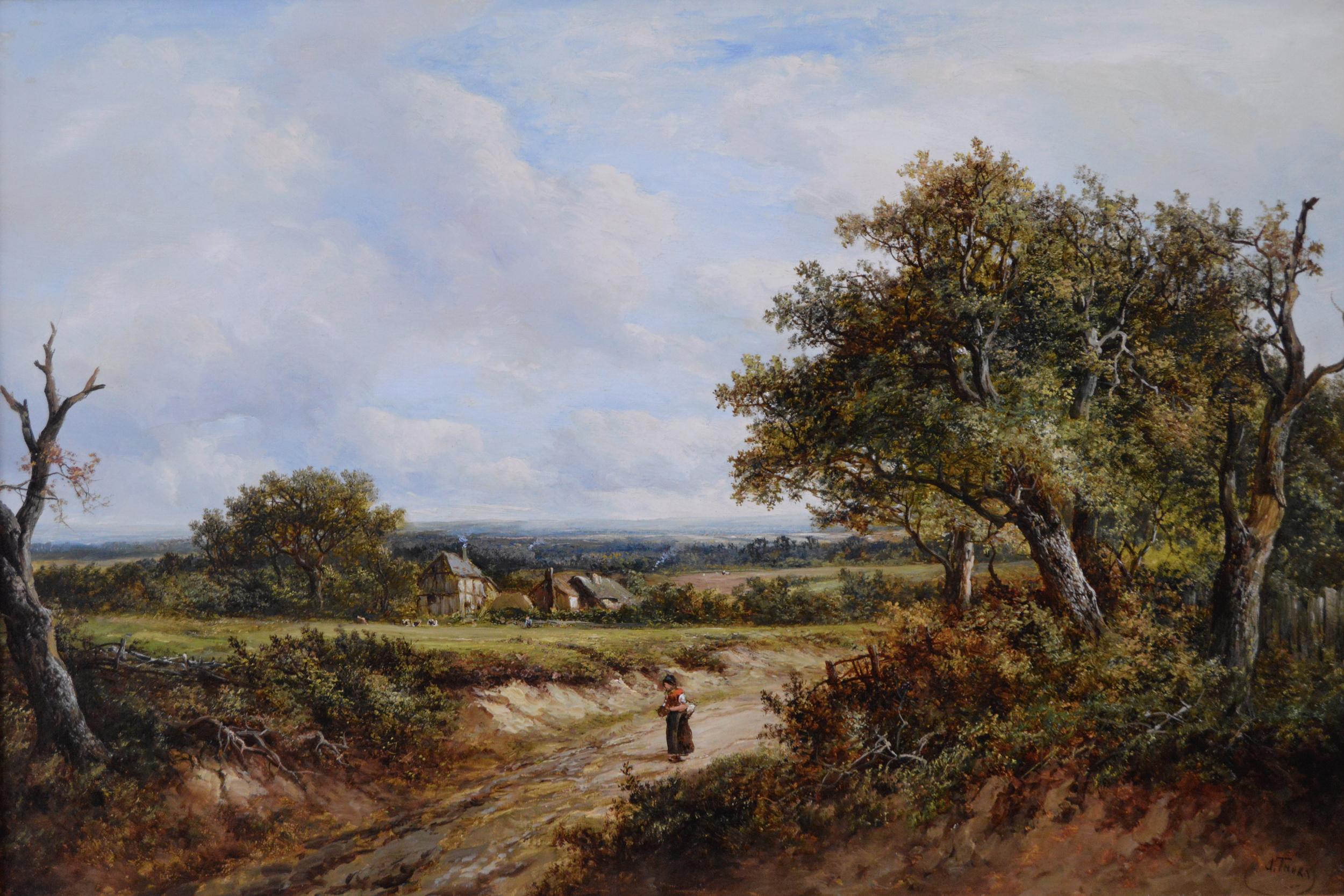 19th Century landscape oil painting of a country track - Painting by Joseph Thors