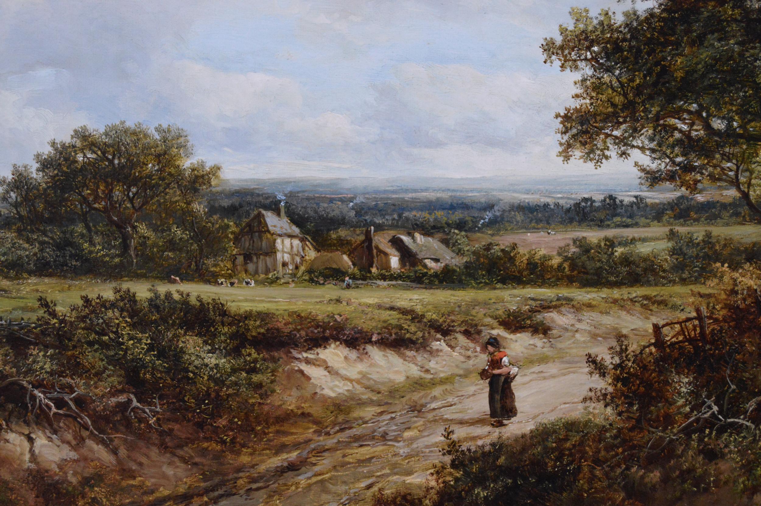 Óleo paisajístico del siglo XIX sobre un camino rural - Painting Victoriano de Joseph Thors