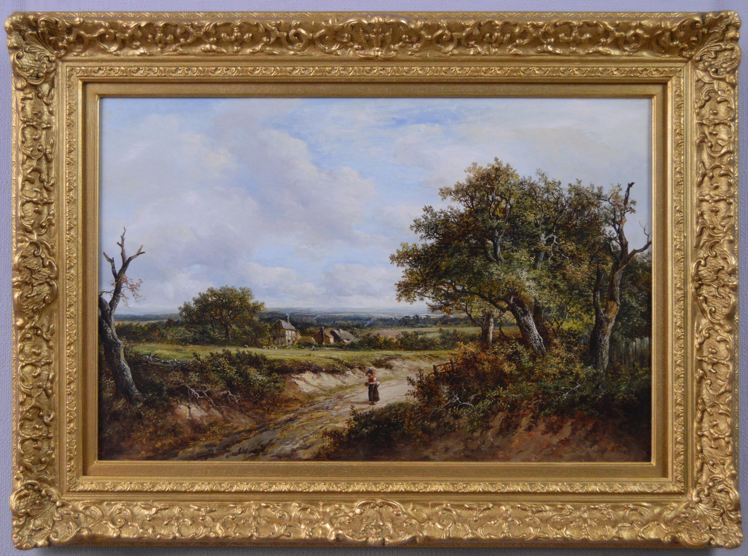 19th Century landscape oil painting of a country track