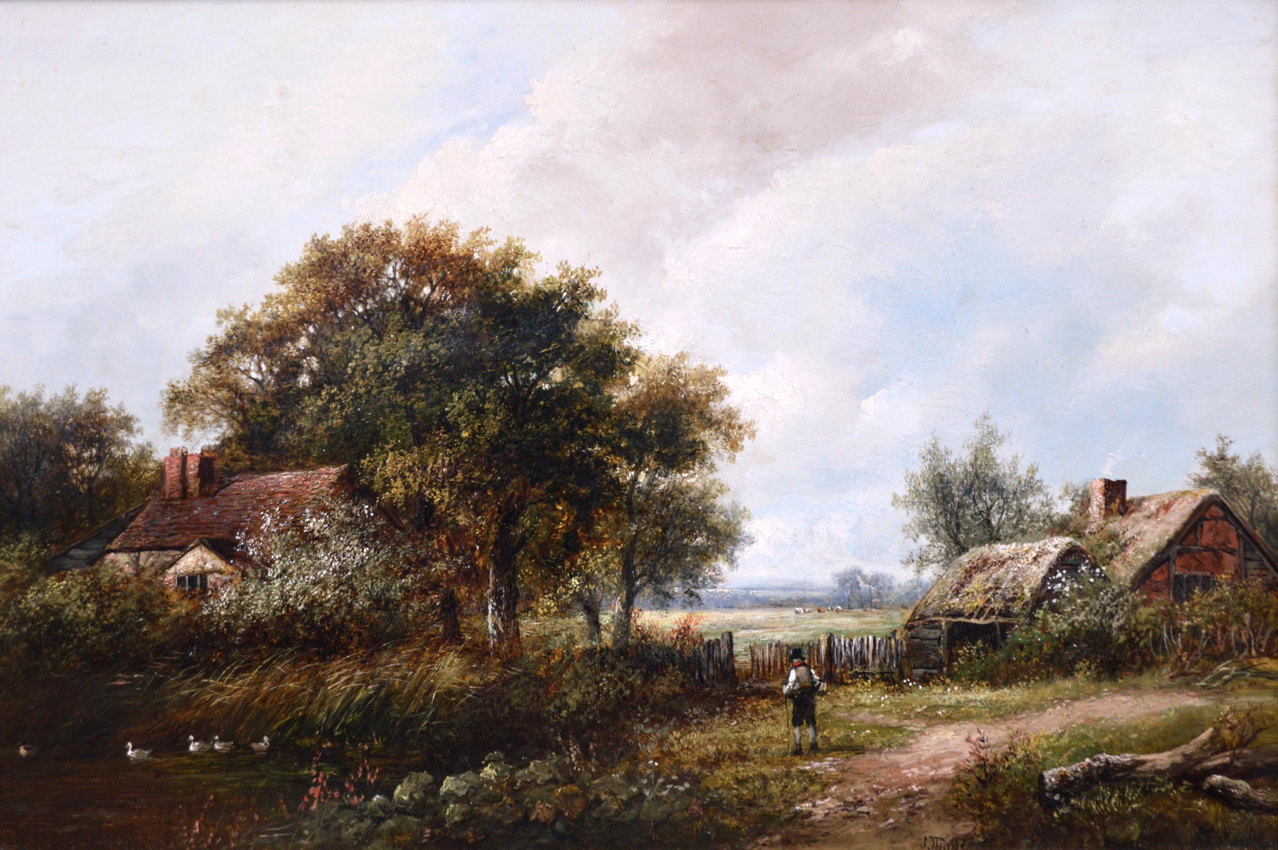 19th Century landscape oil painting of a farm cottage  - Painting by Joseph Thors