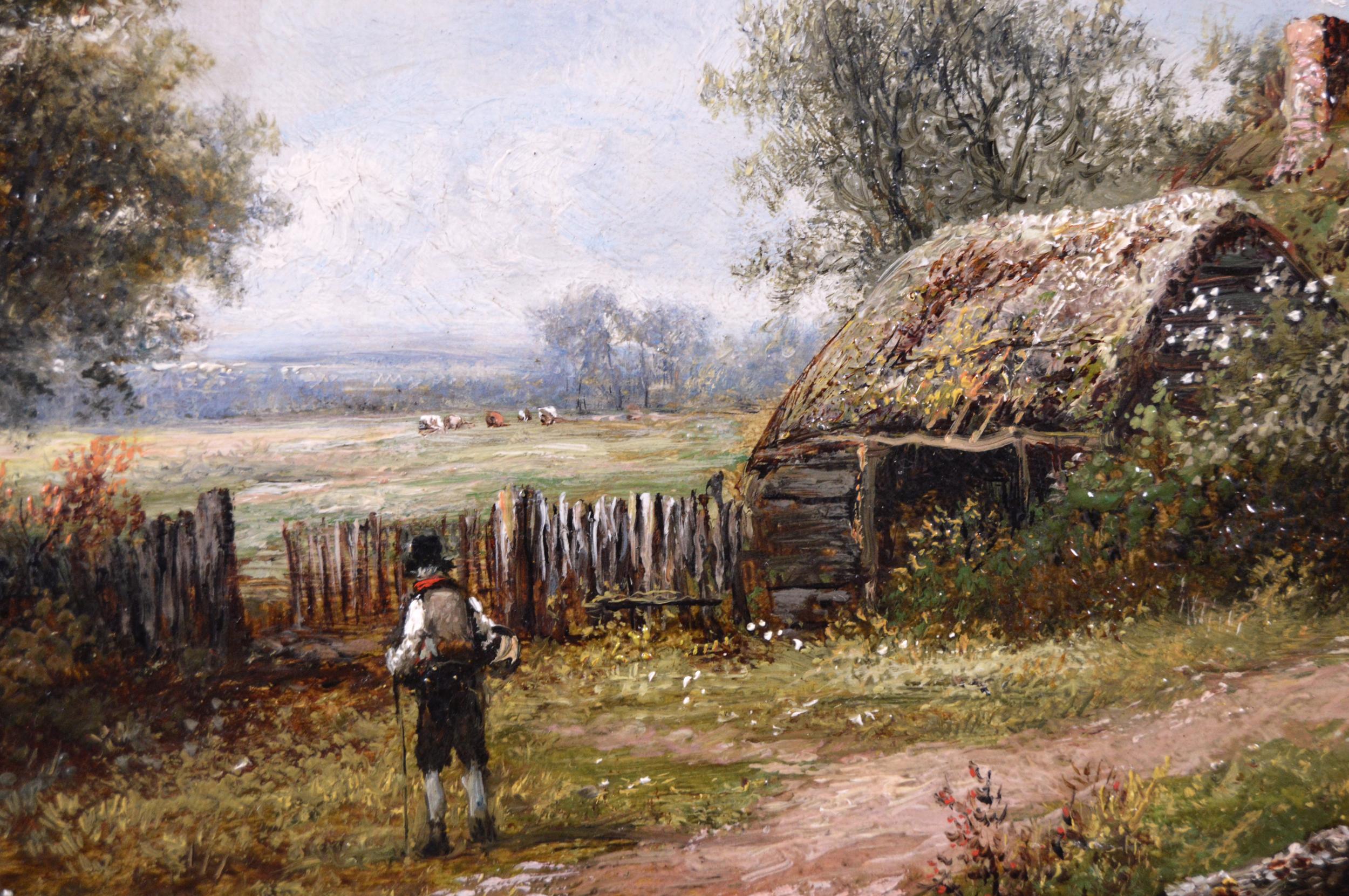 19th Century landscape oil painting of a farm cottage  - Victorian Painting by Joseph Thors