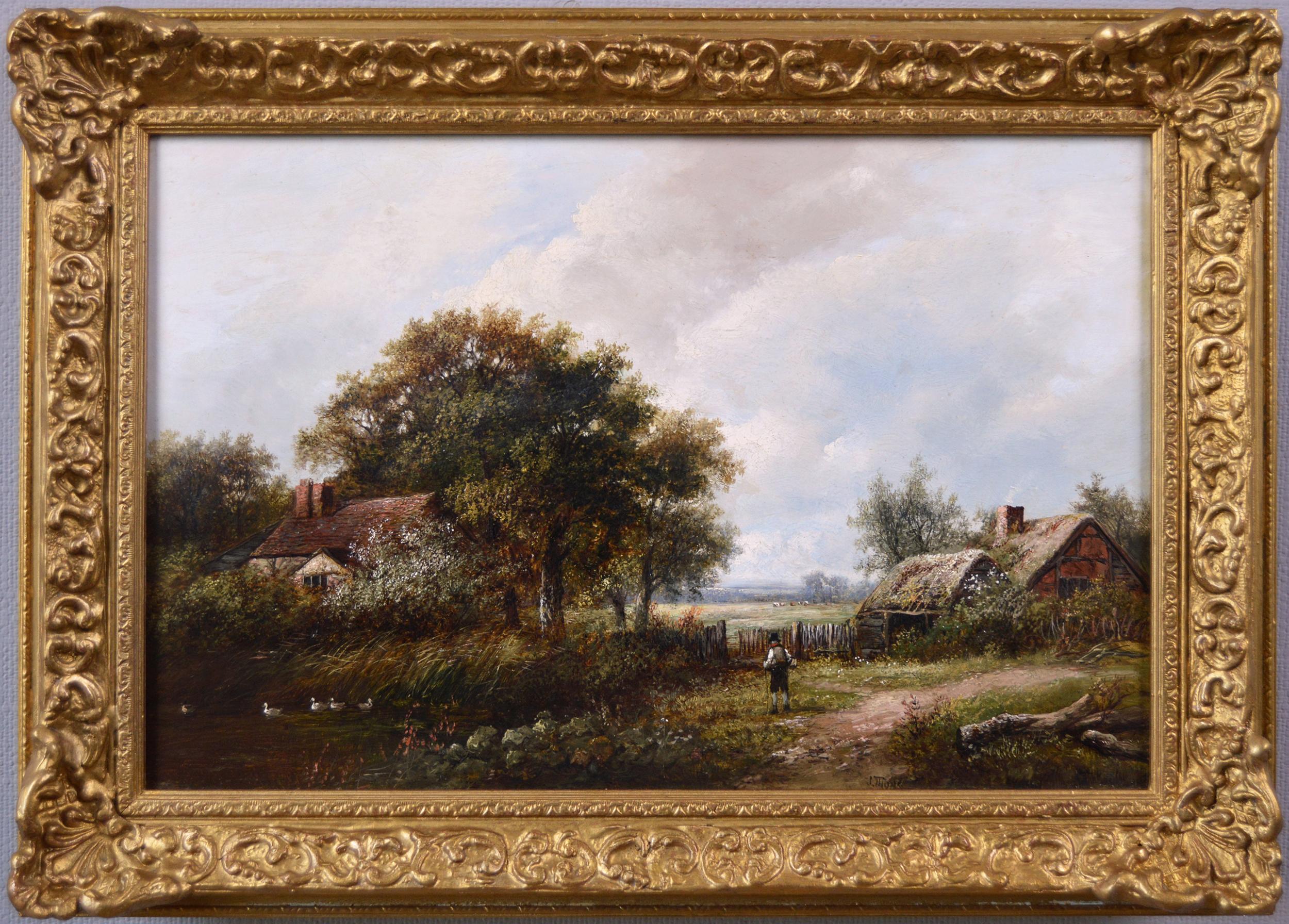 Joseph Thors Landscape Painting - 19th Century landscape oil painting of a farm cottage 