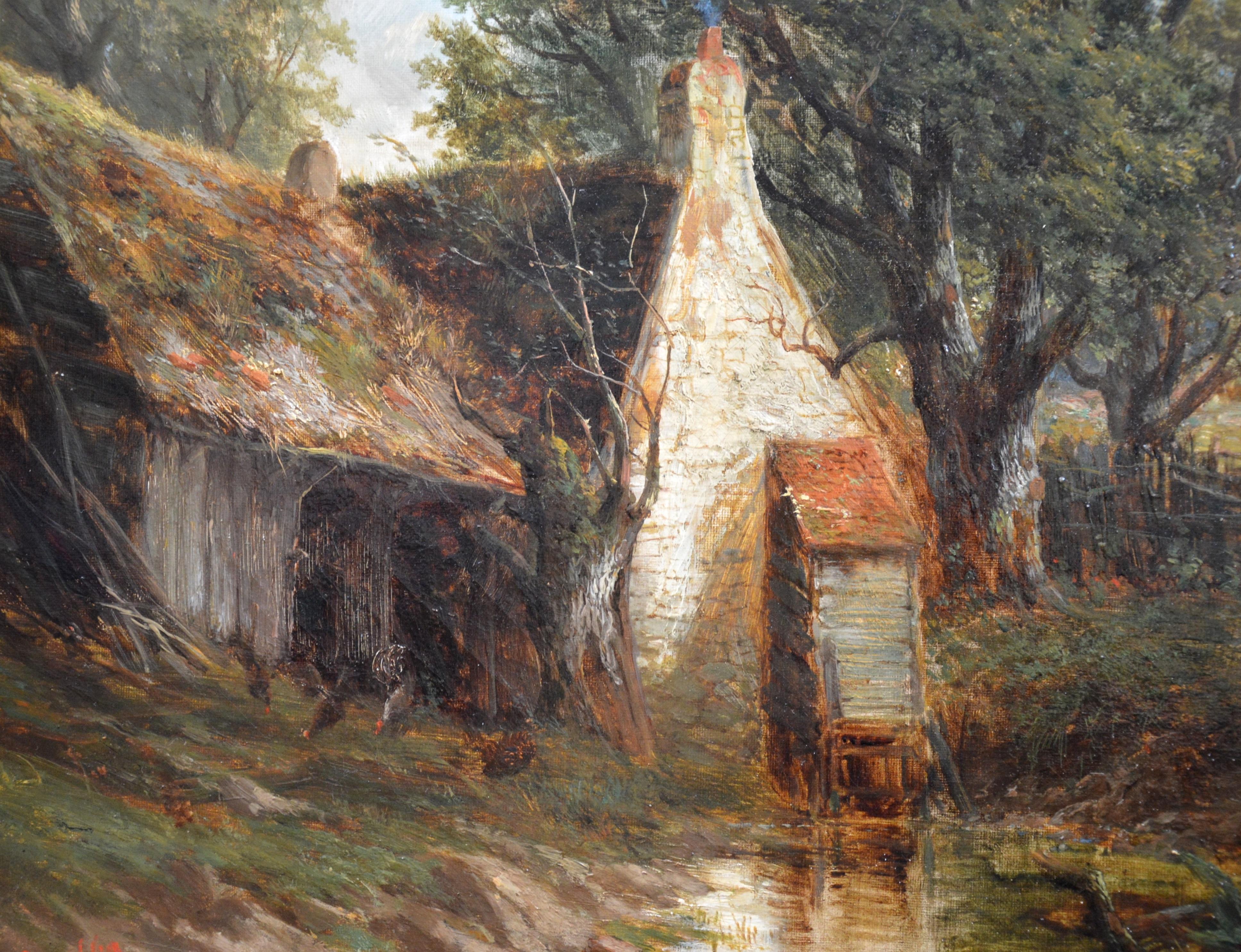 A Norfolk Stream - 19th Century English Landscape Oil Painting - Brown Figurative Painting by Joseph Thors