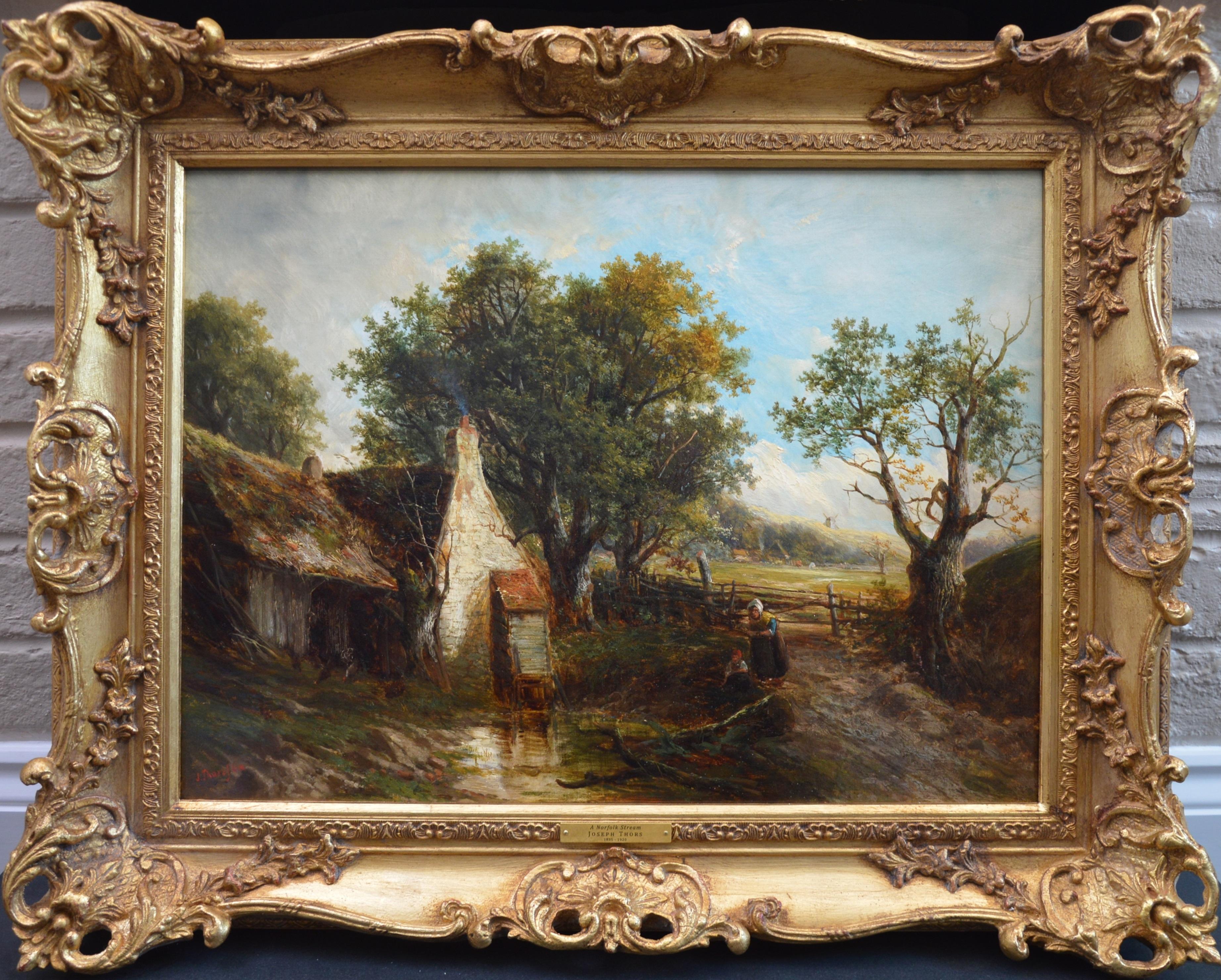 Joseph Thors Figurative Painting - A Norfolk Stream - 19th Century English Landscape Oil Painting