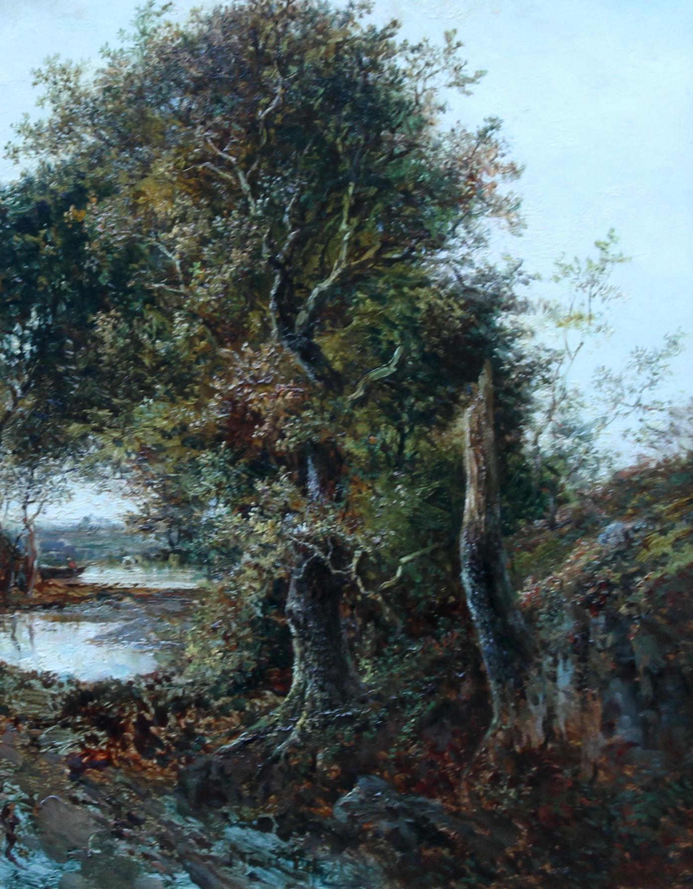 Une superbe huile sur toile de l'artiste britannique du XIXe siècle Joseph Artistics, basé à Birmingham. Il était un peintre de paysages rustiques réputé et il s'est spécialisé dans ce genre de scènes de paysages romantiques idéalisés. Ce paysage