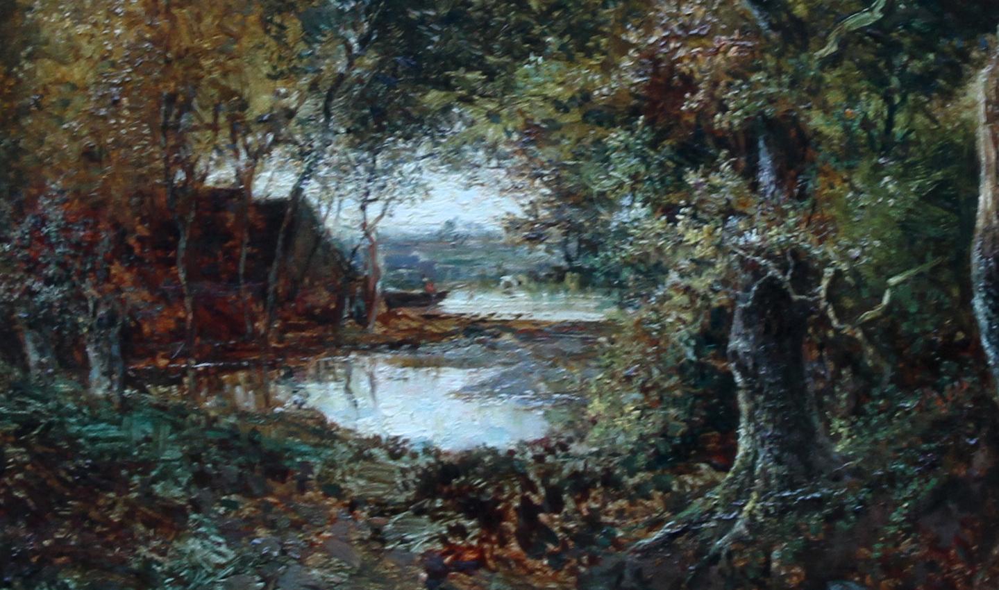Paysage en bois  - Peinture à l'huile d'un paysage romantique de l'art victorien britannique  en vente 2