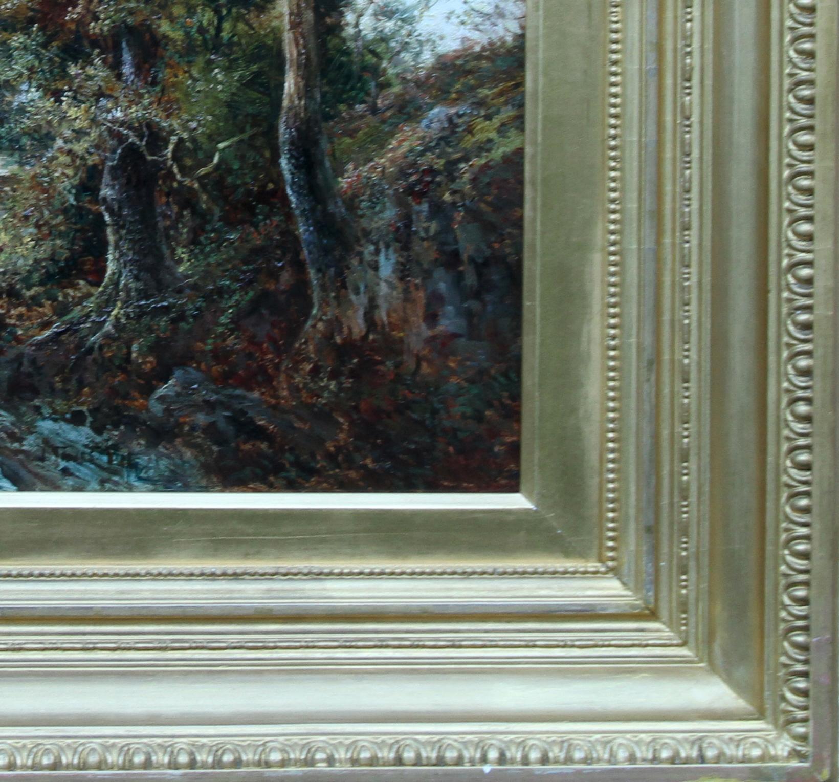 Paysage en bois  - Peinture à l'huile d'un paysage romantique de l'art victorien britannique  en vente 3