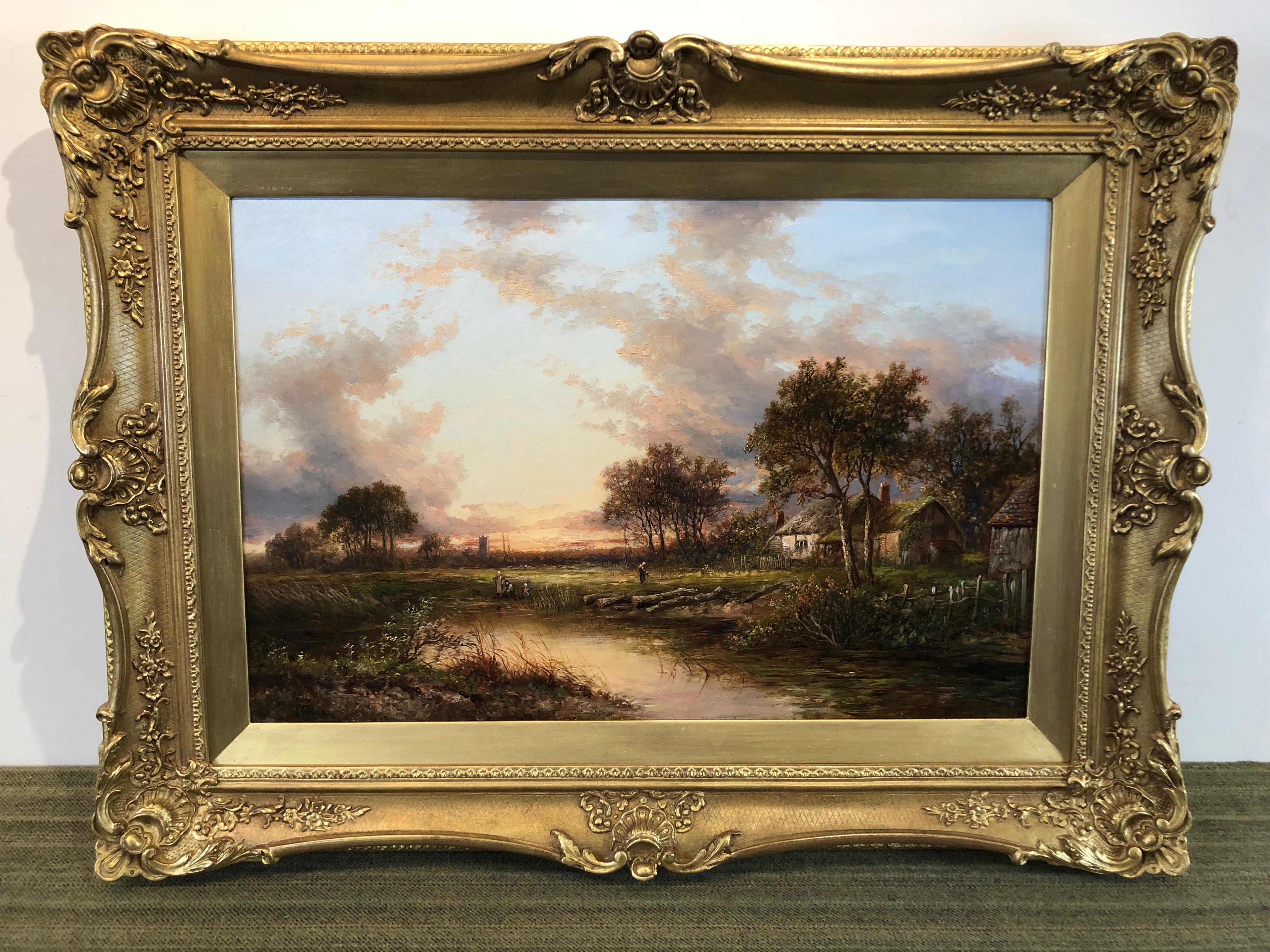 Peinture à l'huile sur toile « Evening By The River » (Le soir près de la rivière) de Joseph Thors 1