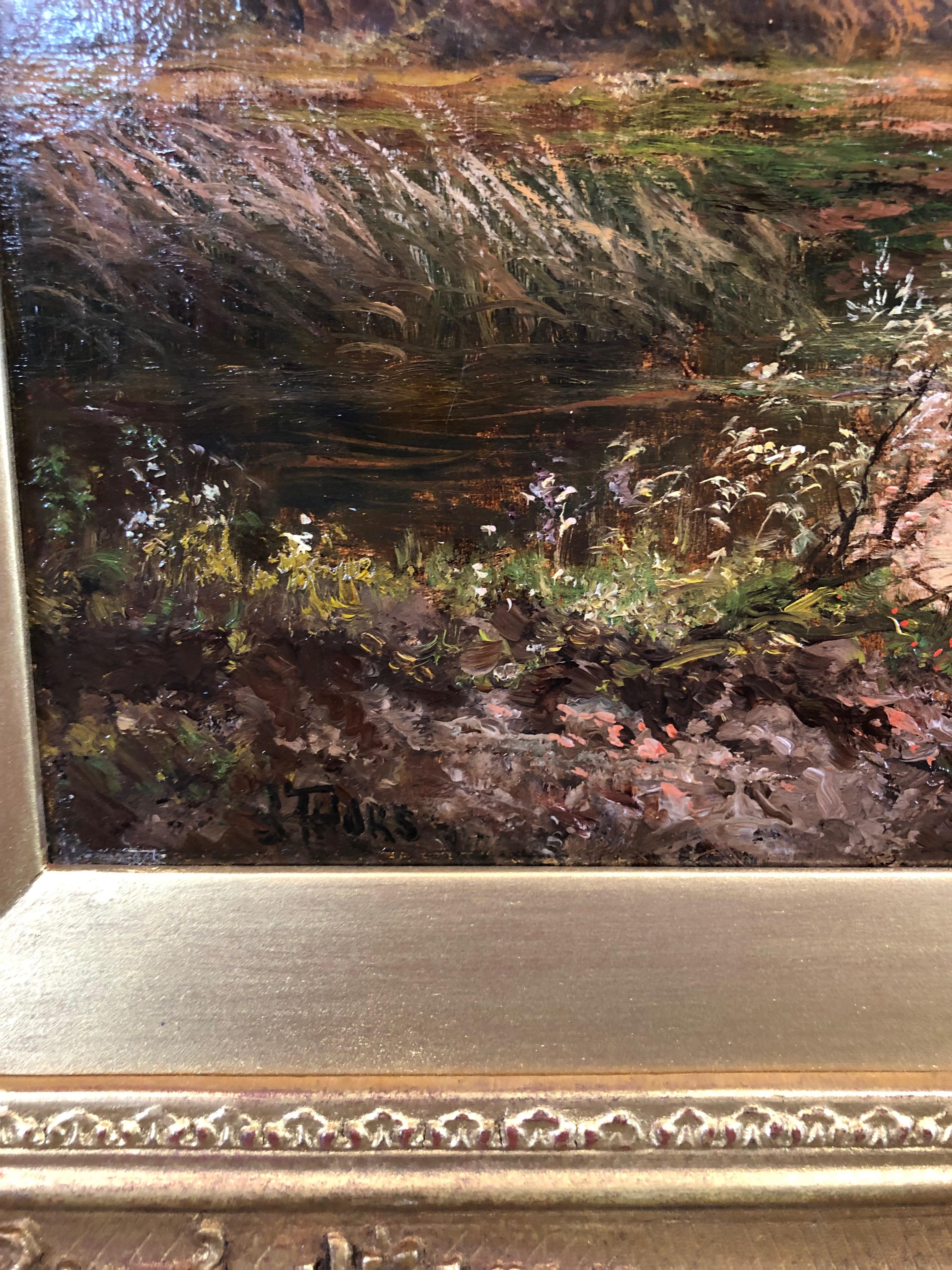 Peinture à l'huile sur toile « Evening By The River » (Le soir près de la rivière) de Joseph Thors 5