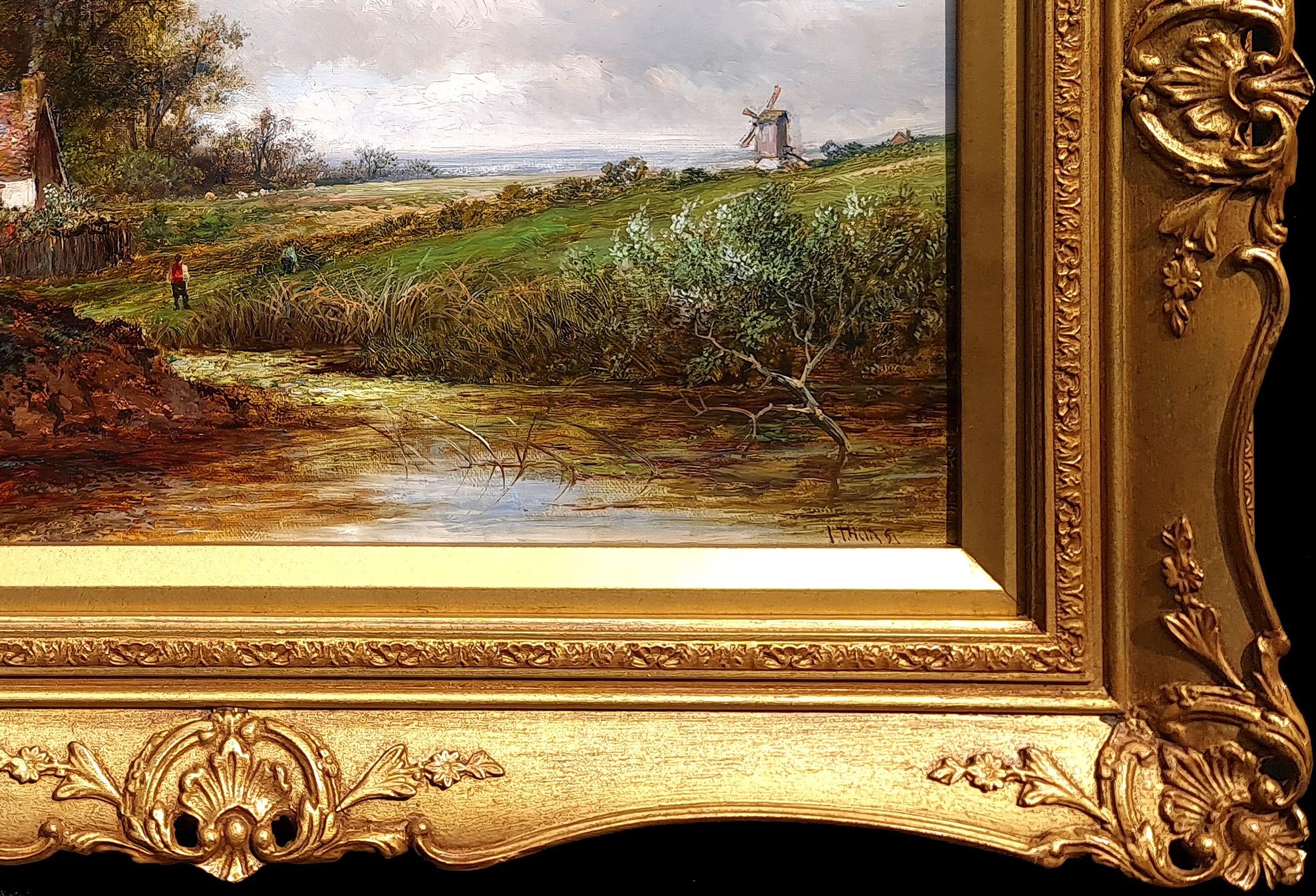 Gathering Hay - Brown Landscape Painting by Joseph Thors
