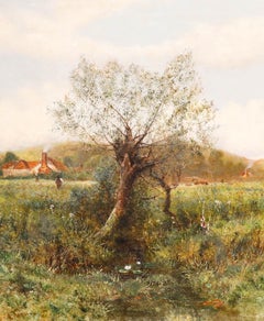 Joseph Thors (1835-1920) - Olio incorniciato della fine del XIX secolo, Il salice impollinato