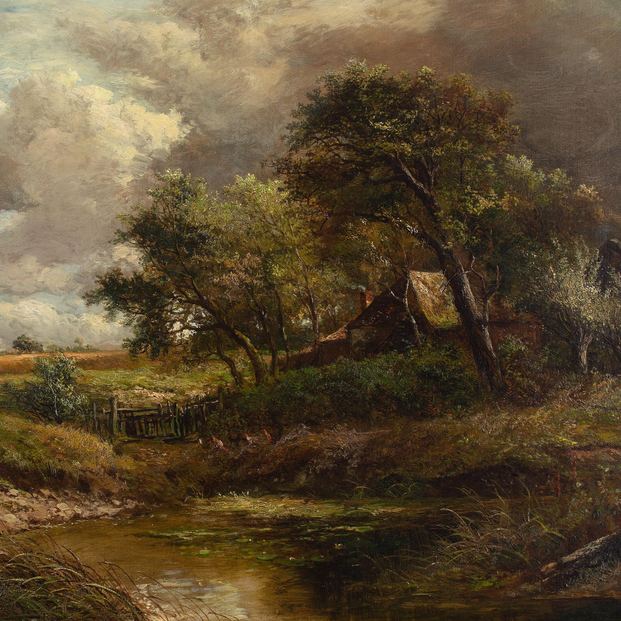 Joseph Thors, Rustic Scene With Cottage & Pond, Oil Painting 4