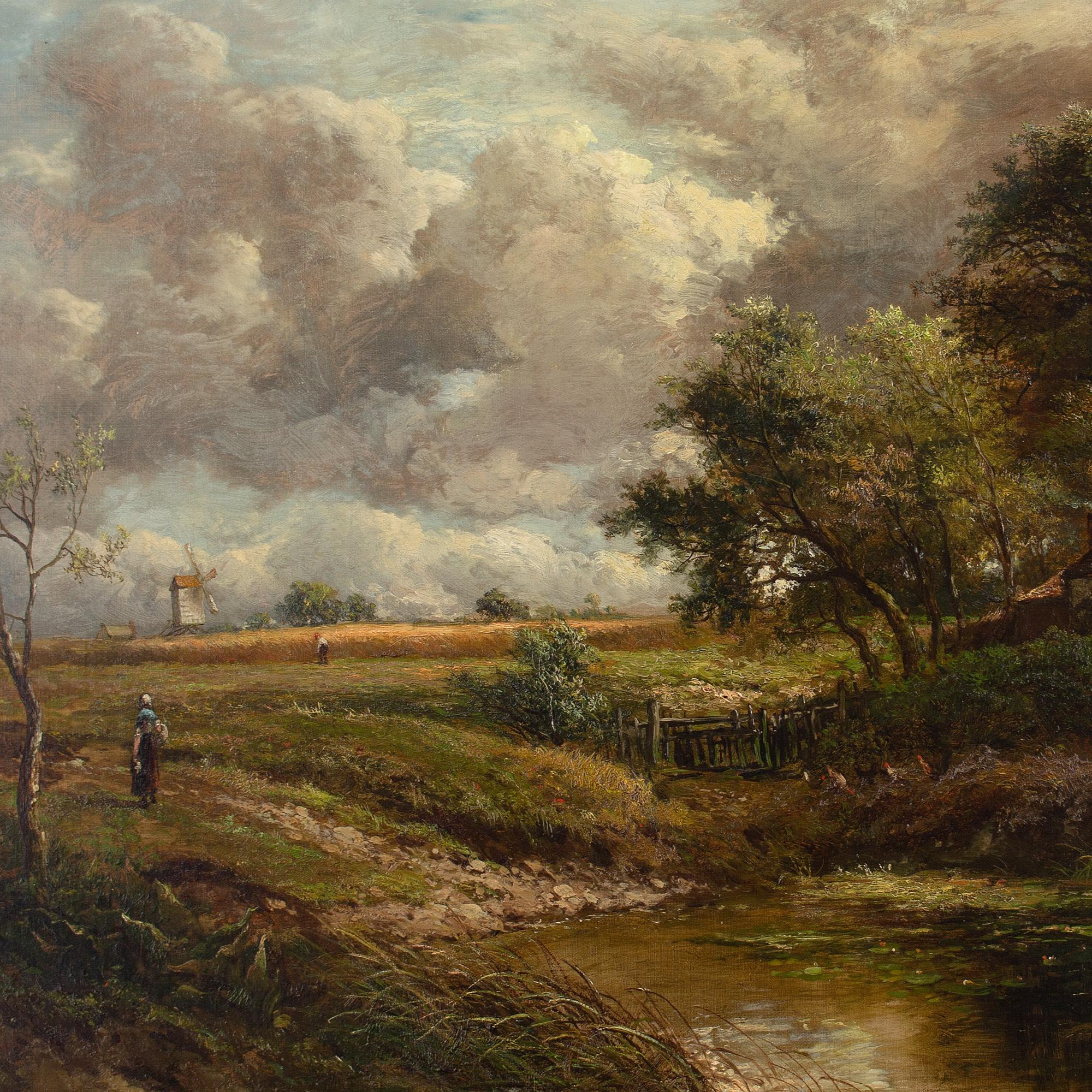 Joseph Thors, Rustic Scene With Cottage & Pond, Oil Painting 5