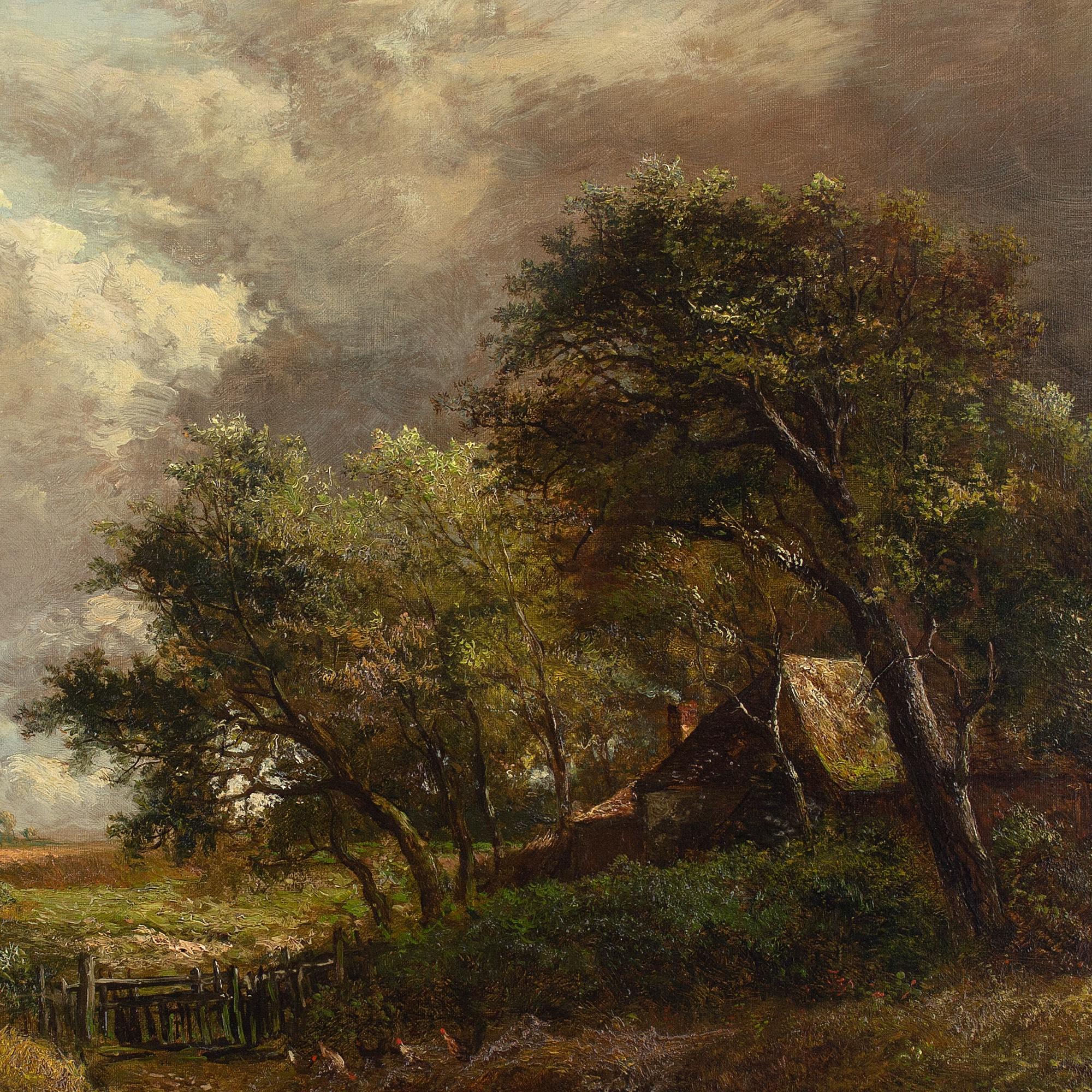 Joseph Thors, Rustic Scene With Cottage & Pond, Oil Painting 6